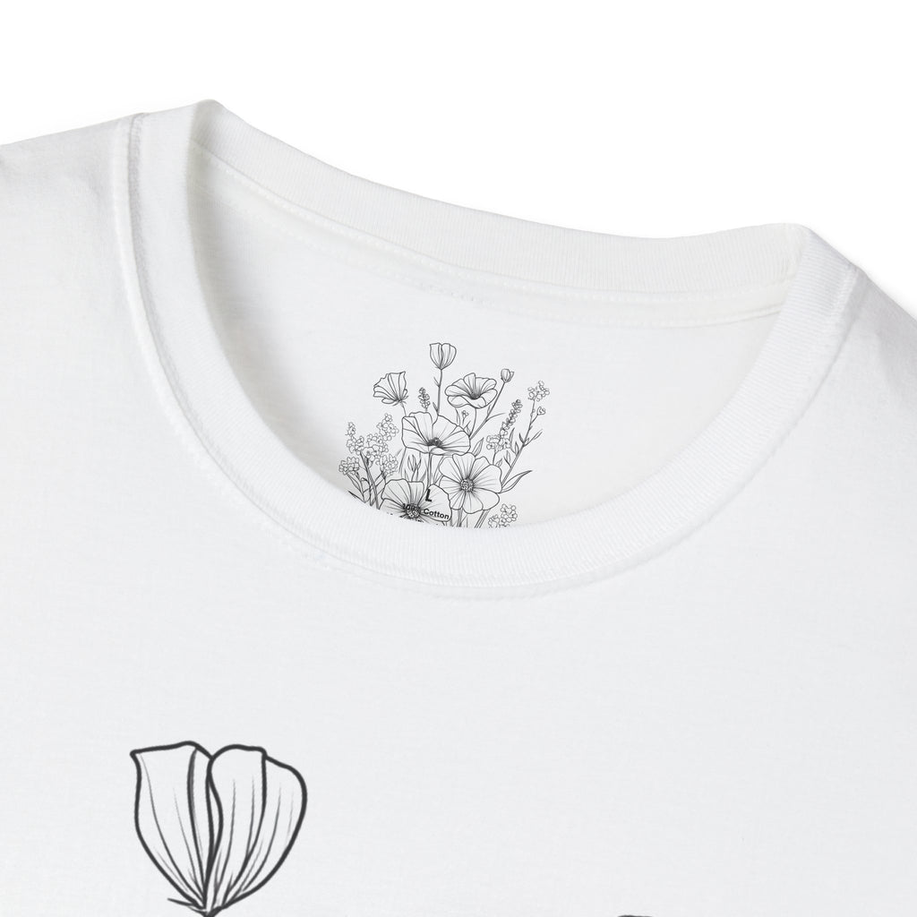 Floral Line Art T-Shirt — Botanical Poppy Sketch Tee