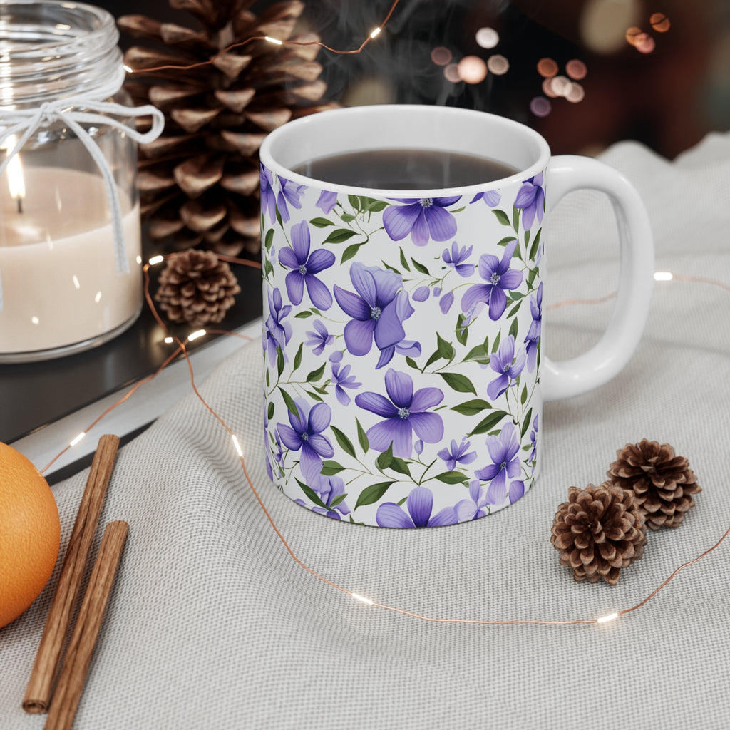 Purple Floral Mug — Violet Blossom Coffee Cup, Botanical Tea Gift