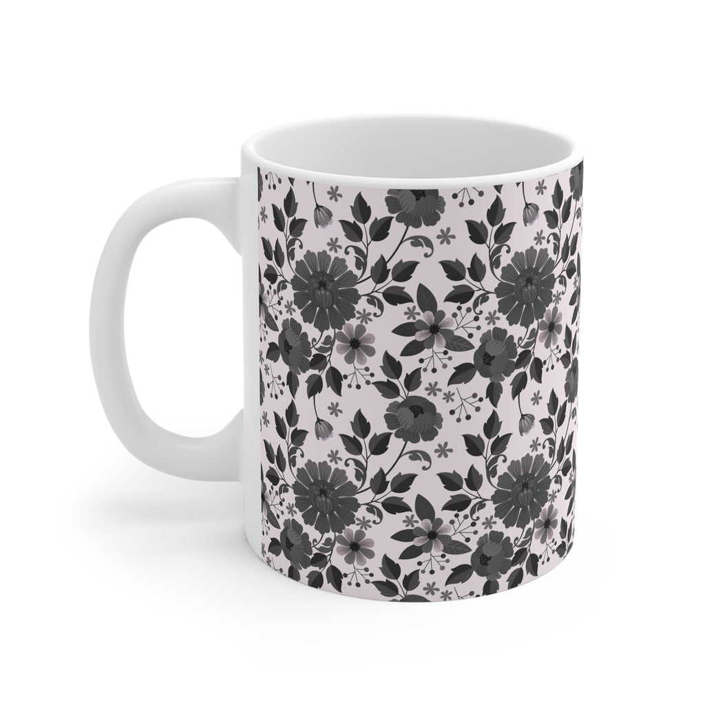 Floral Pattern Coffee Mug — Black & Blush Vintage Daisy Ceramic Mug
