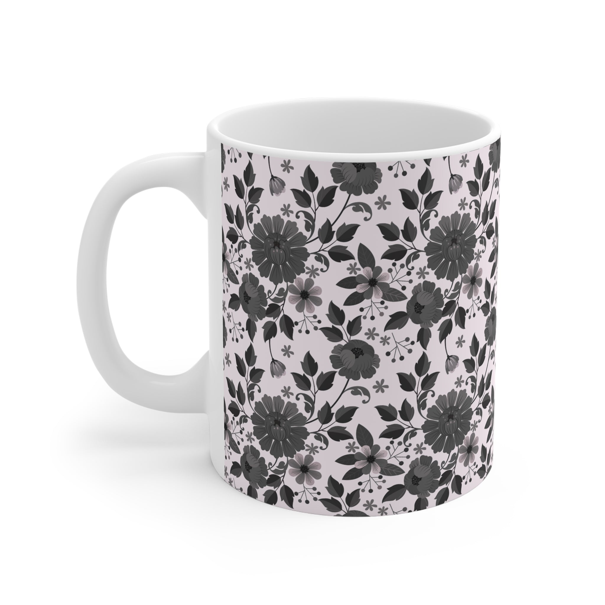 Floral Pattern Coffee Mug — Black & Blush Vintage Daisy Ceramic Mug