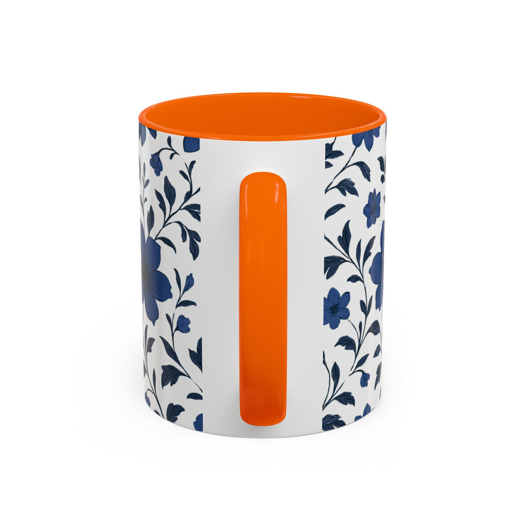 Blue Floral Accent Coffee Mug — Navy Blossom Pattern (11/15 oz)