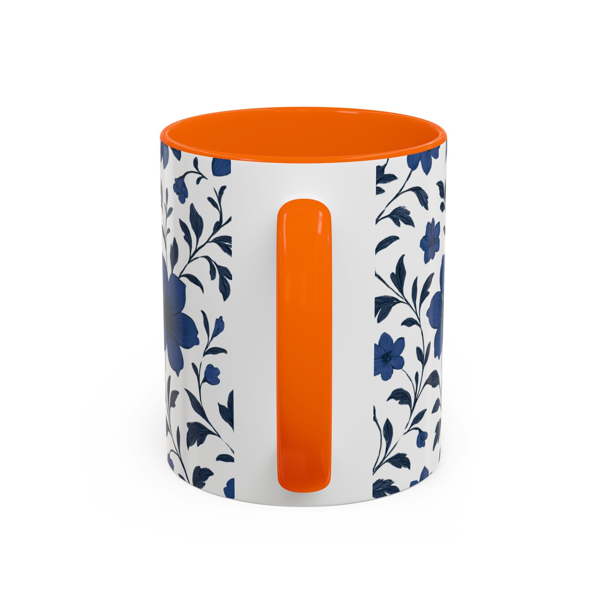 Blue Floral Accent Coffee Mug — Navy Blossom Pattern (11/15 oz)
