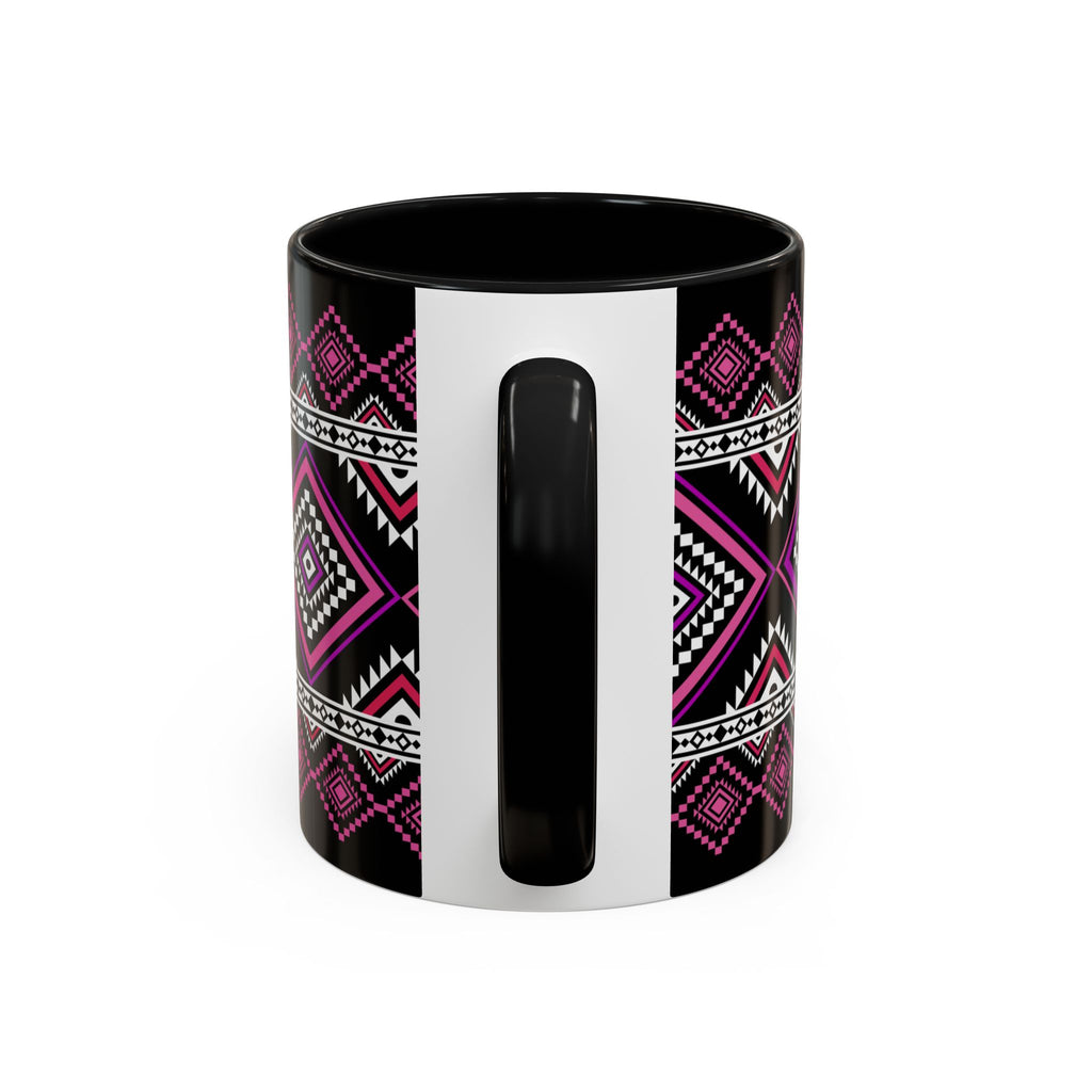 Geometric Aztec Accent Coffee Mug — Pink & Black Tribal Pattern (11/15oz)