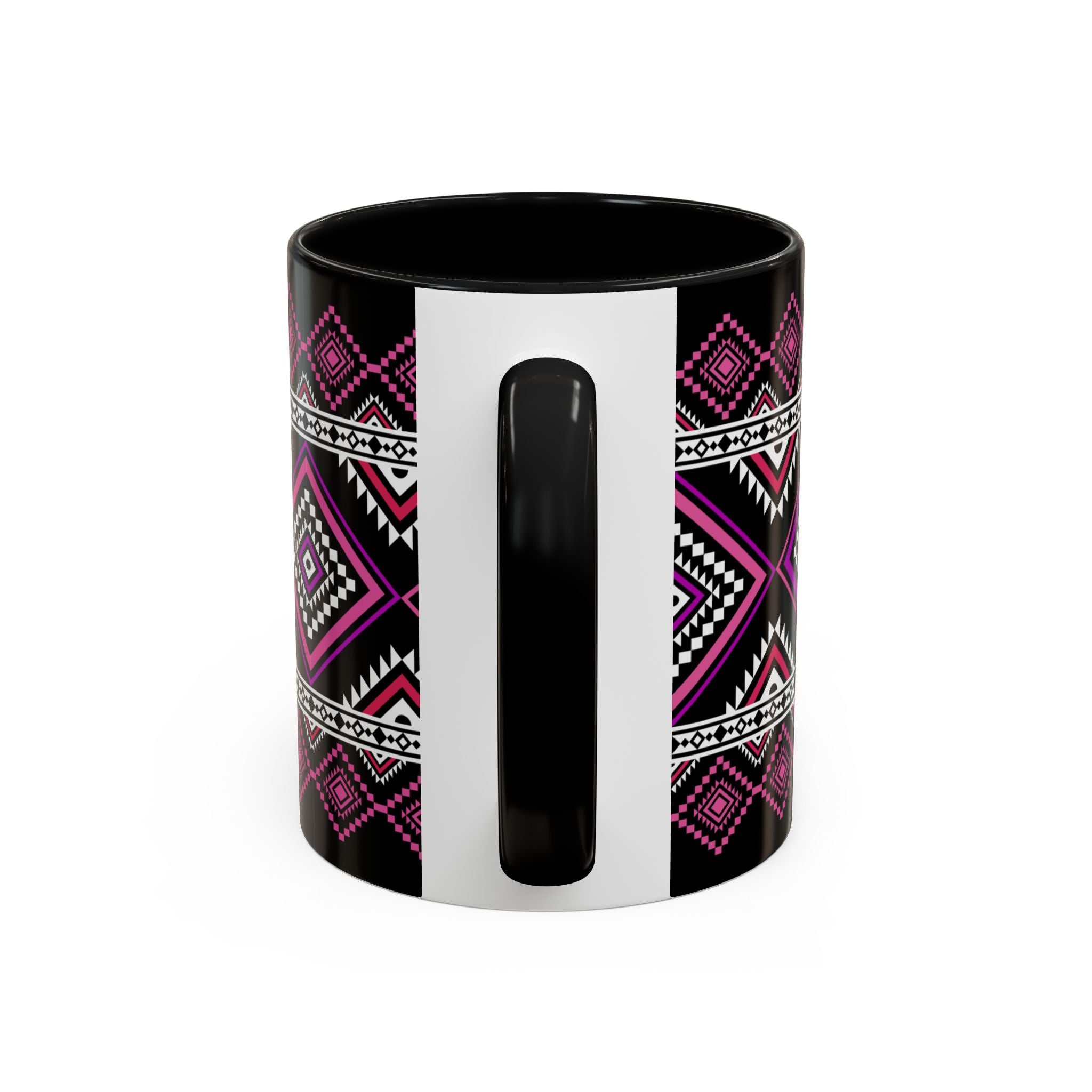 Geometric Aztec Accent Coffee Mug — Pink & Black Tribal Pattern (11/15oz)