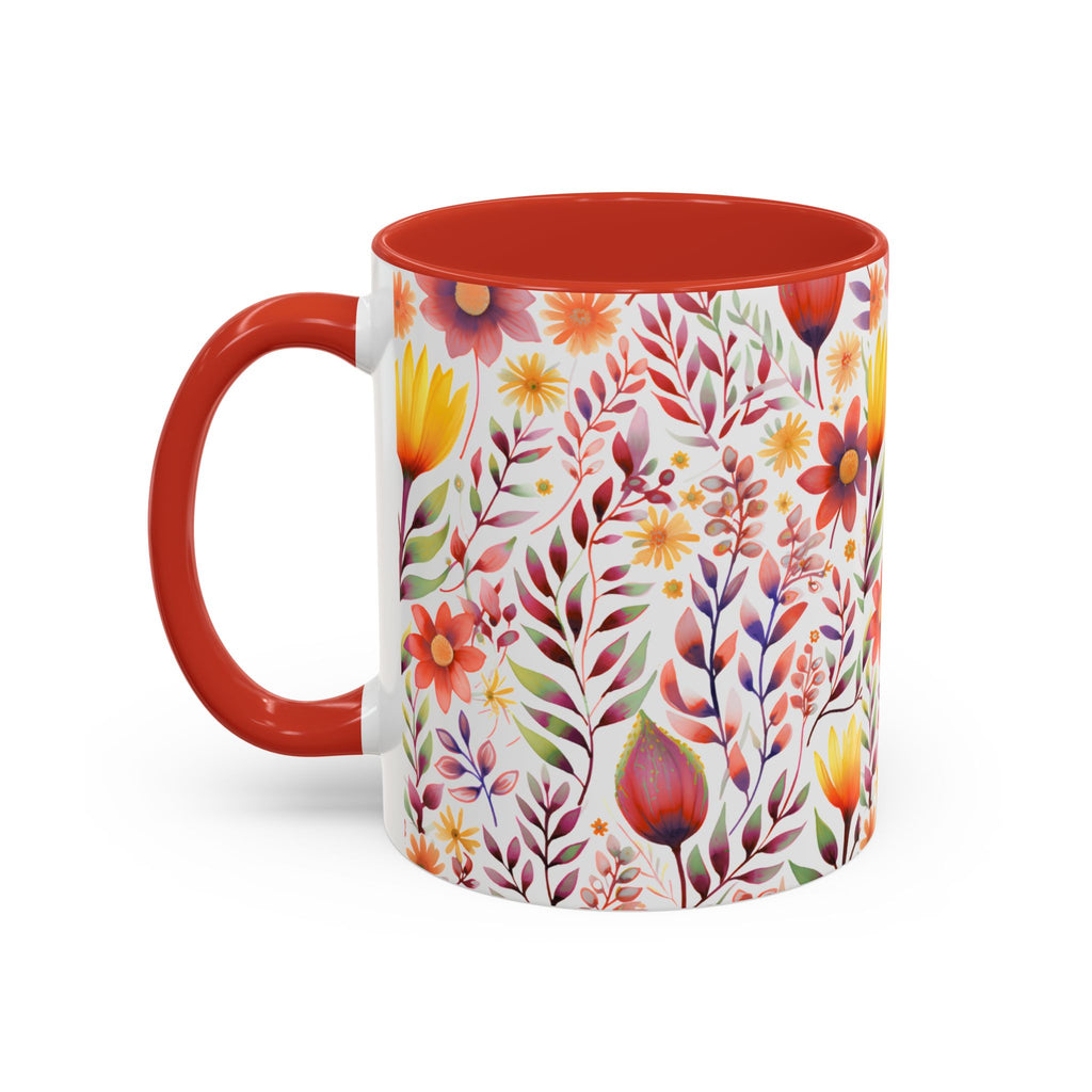 Floral Accent Coffee Mug – Colorful Watercolor Garden Design (11/15oz)