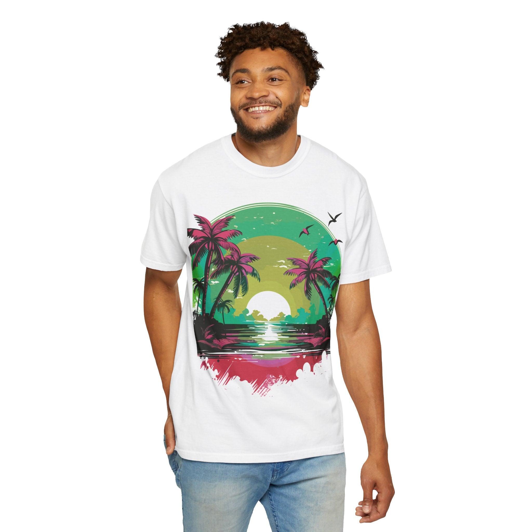 T-Shirt — Tropical Sunset Palm Beach Graphic Tee