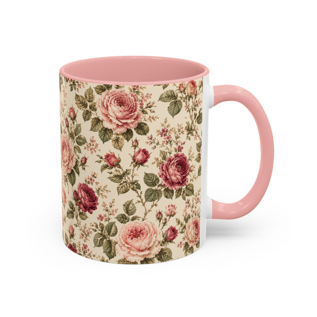 Vintage Rose Accent Coffee Mug – Floral 11/15oz Ceramic Cup
