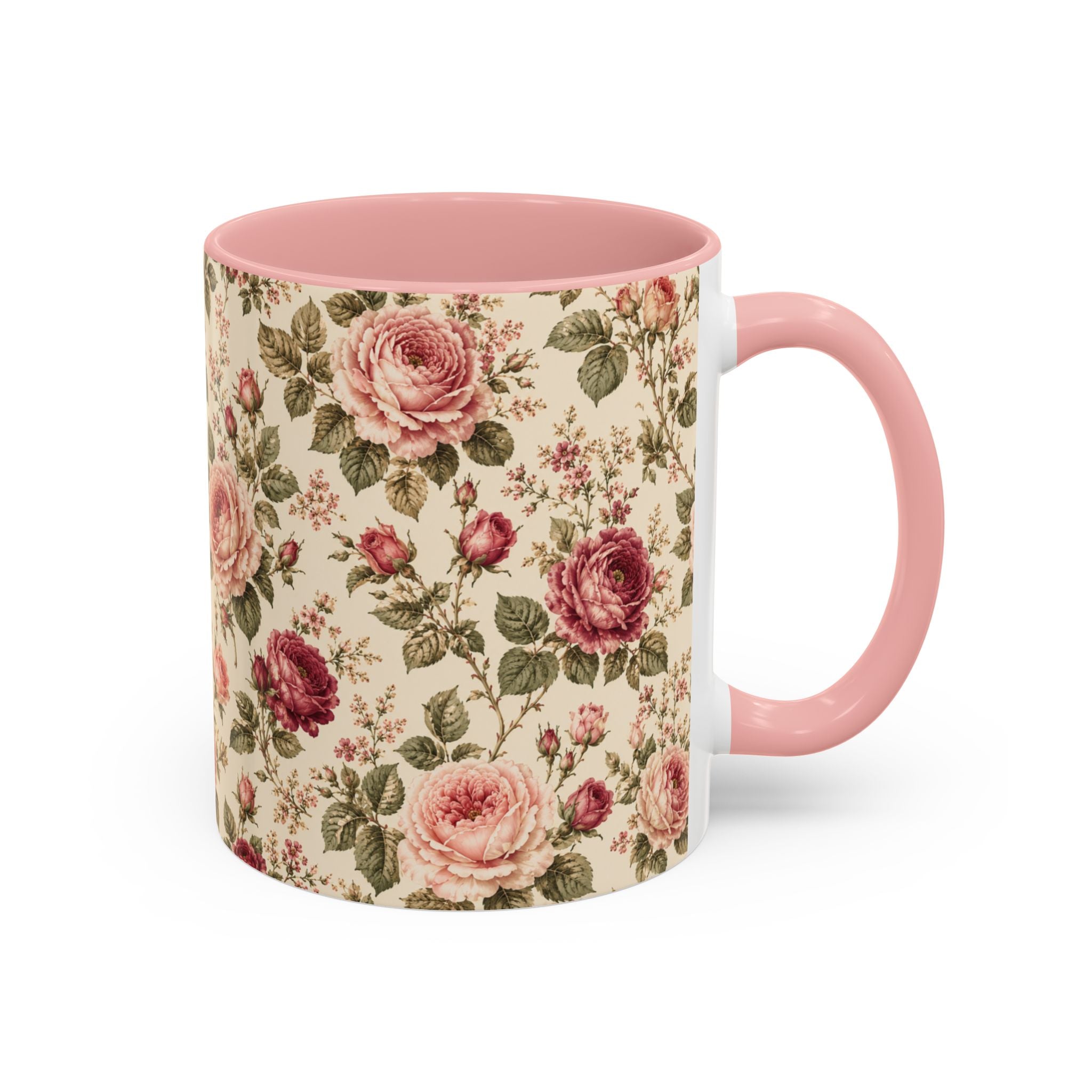 Vintage Rose Accent Coffee Mug – Floral 11/15oz Ceramic Cup