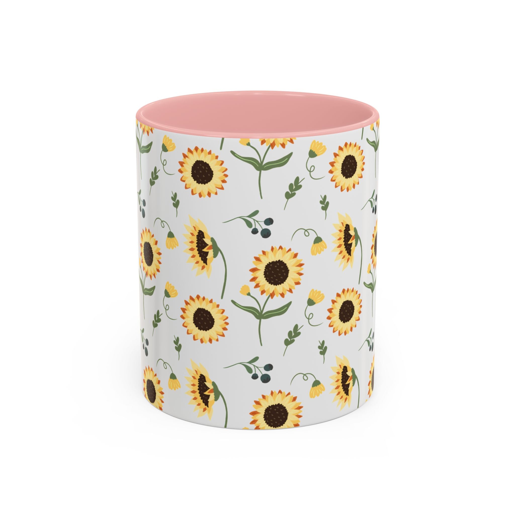 Sunflower Pattern Accent Coffee Mug — 11/15oz Ceramic Mug