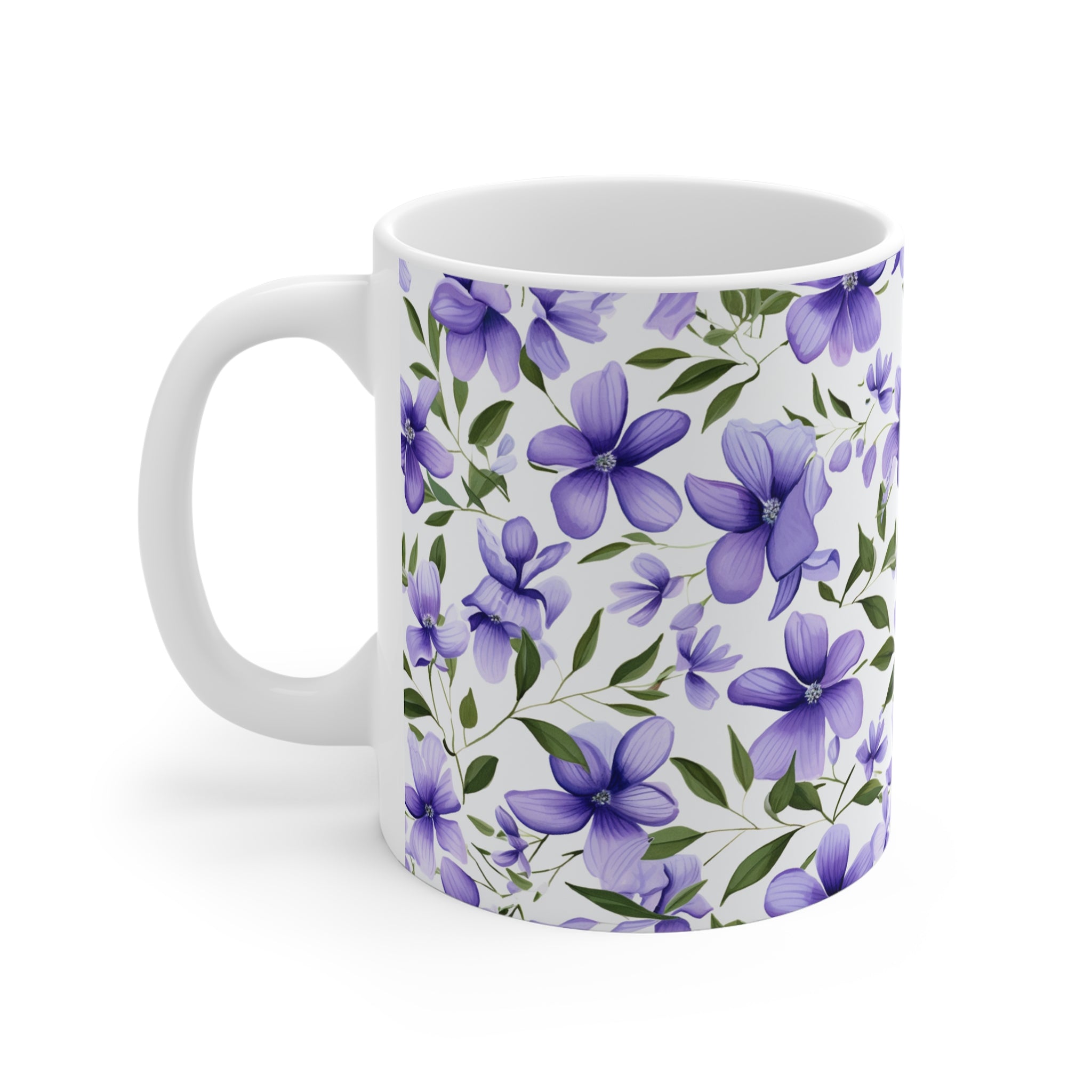 Purple Floral Mug — Violet Blossom Coffee Cup, Botanical Tea Gift