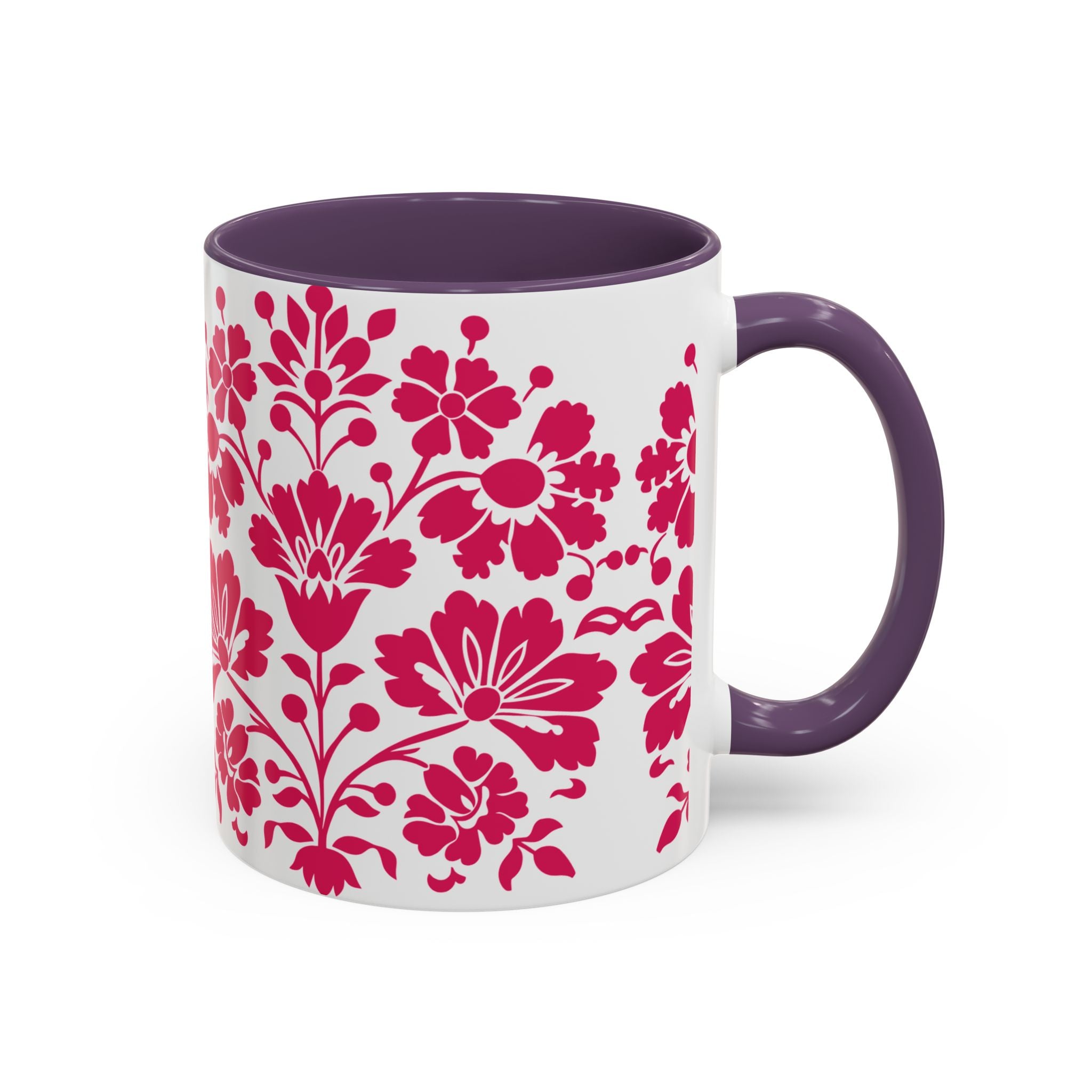 Pink Floral Accent Coffee Mug – 11/15oz Decorative Tea & Coffee Cup
