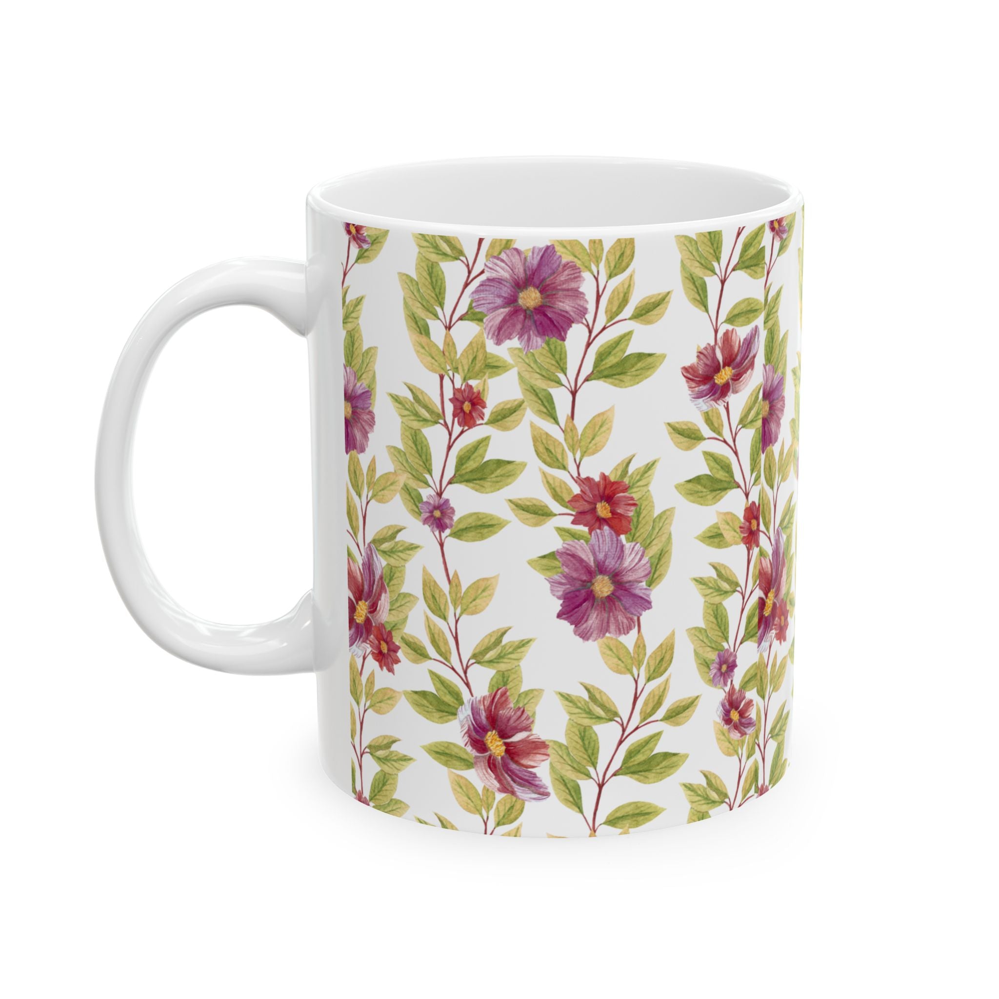 Floral Vine Ceramic Mug — Purple Garden Pattern (11oz & 15oz)