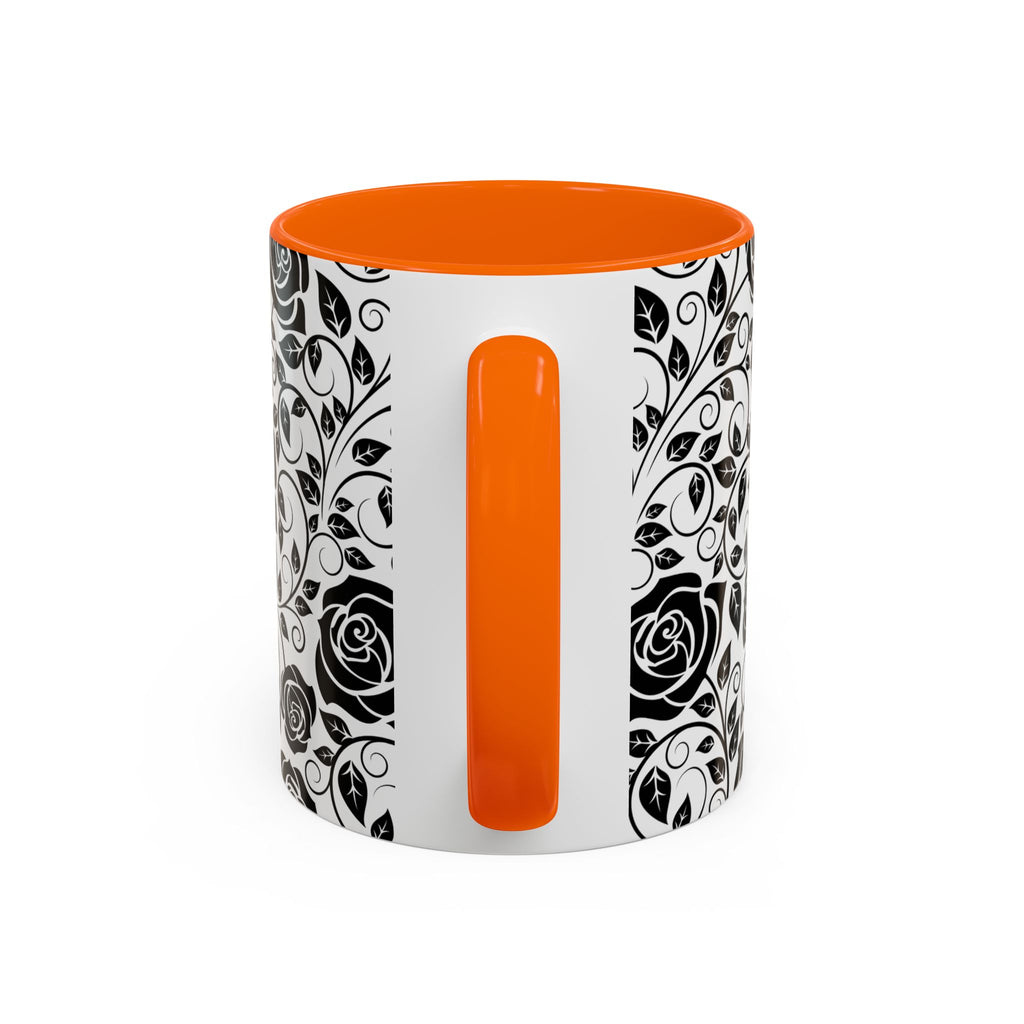 Black Rose Pattern Accent Coffee Mug — 11/15oz Ceramic Gift