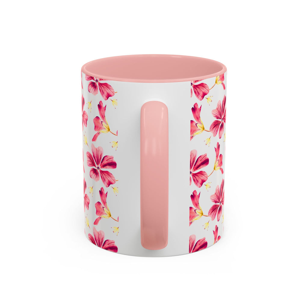 Pink Floral Accent Coffee Mug – Watercolor Hibiscus Pattern (11/15 oz)