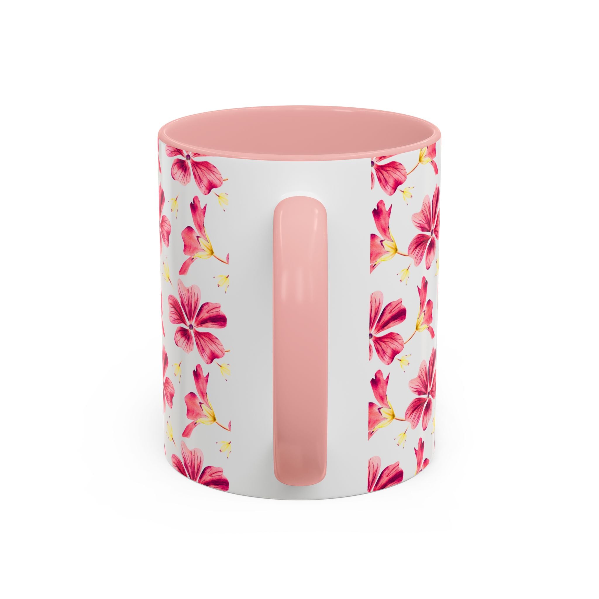 Pink Floral Accent Coffee Mug – Watercolor Hibiscus Pattern (11/15 oz)