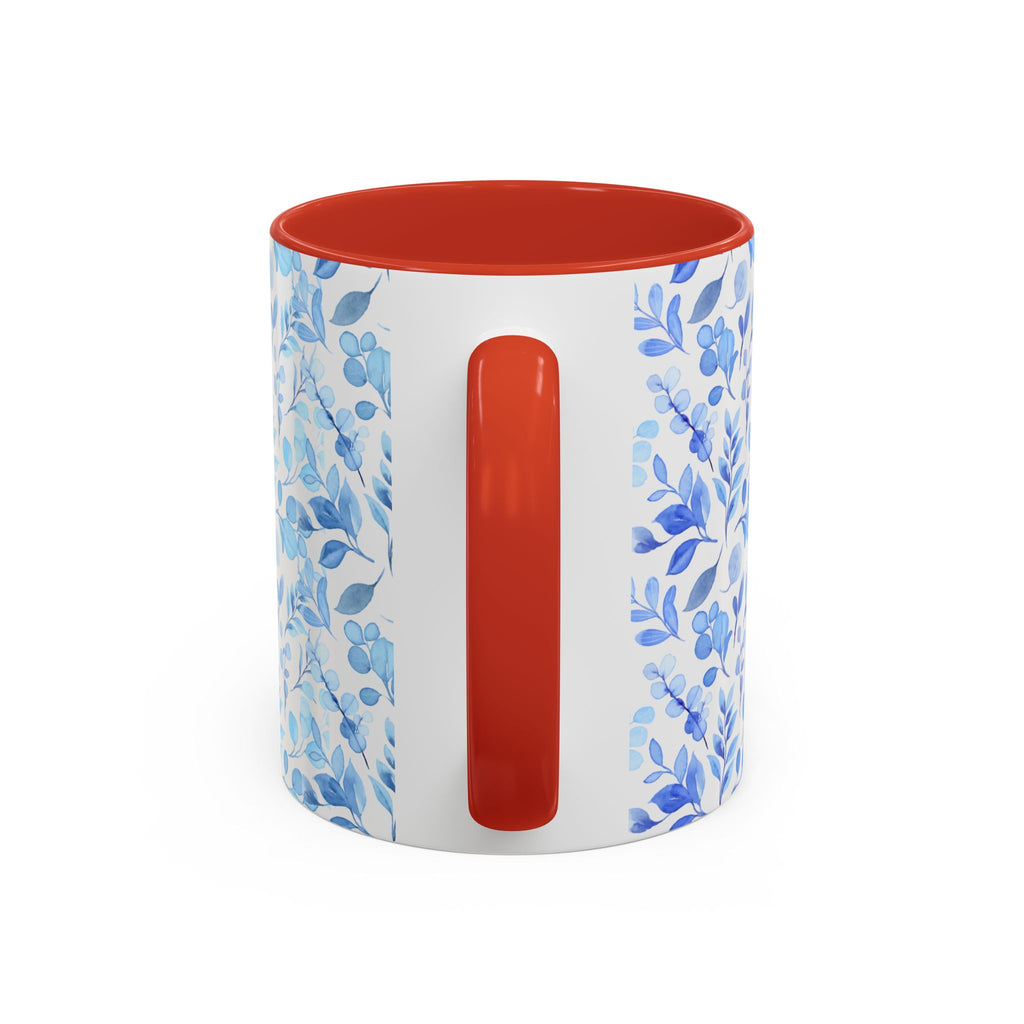 Blue Watercolor Floral Coffee Mug — Accent Handle & Interior