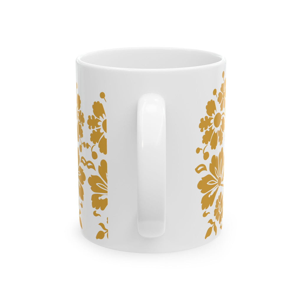Golden Floral Ceramic Mug – Vintage Daisy Pattern Coffee Cup (11oz, 15oz)