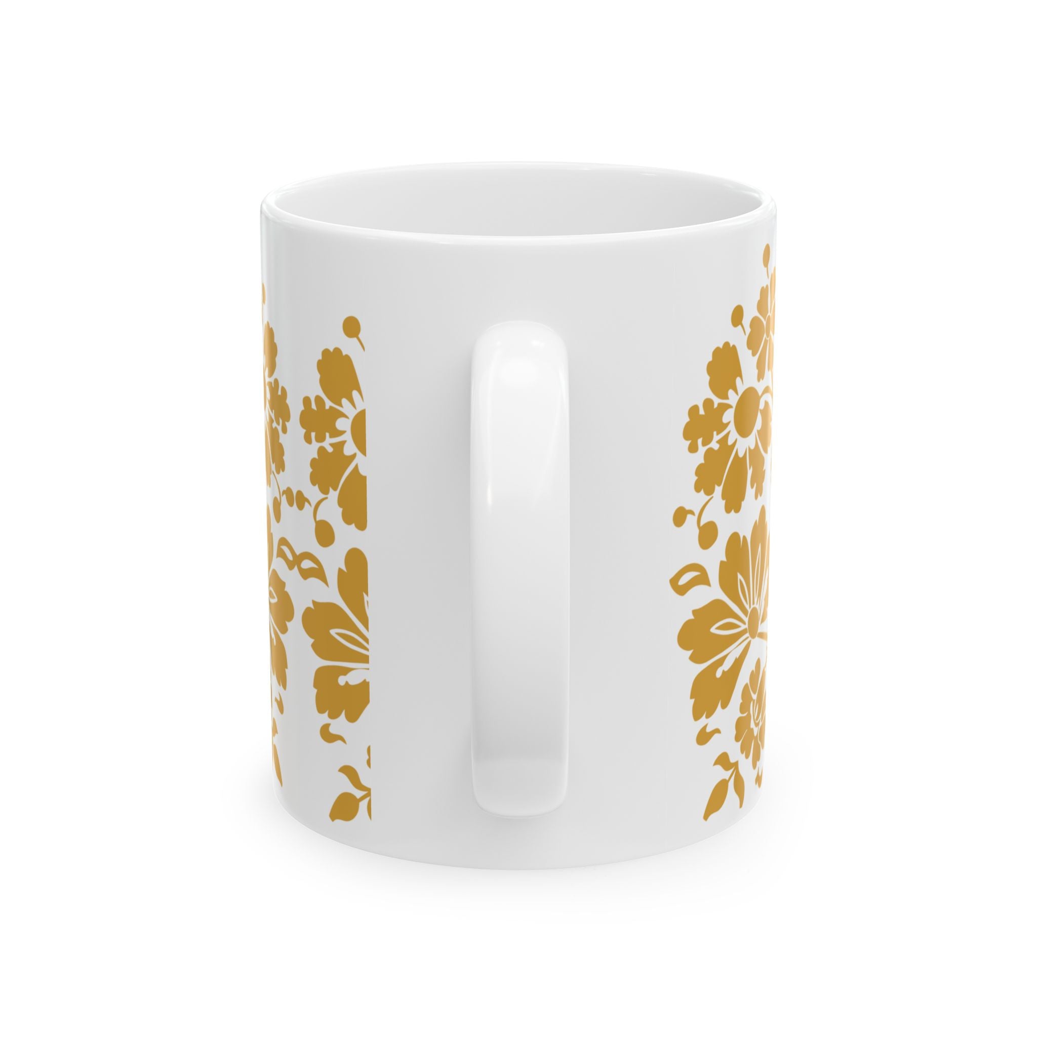 Golden Floral Ceramic Mug – Vintage Daisy Pattern Coffee Cup (11oz, 15oz)