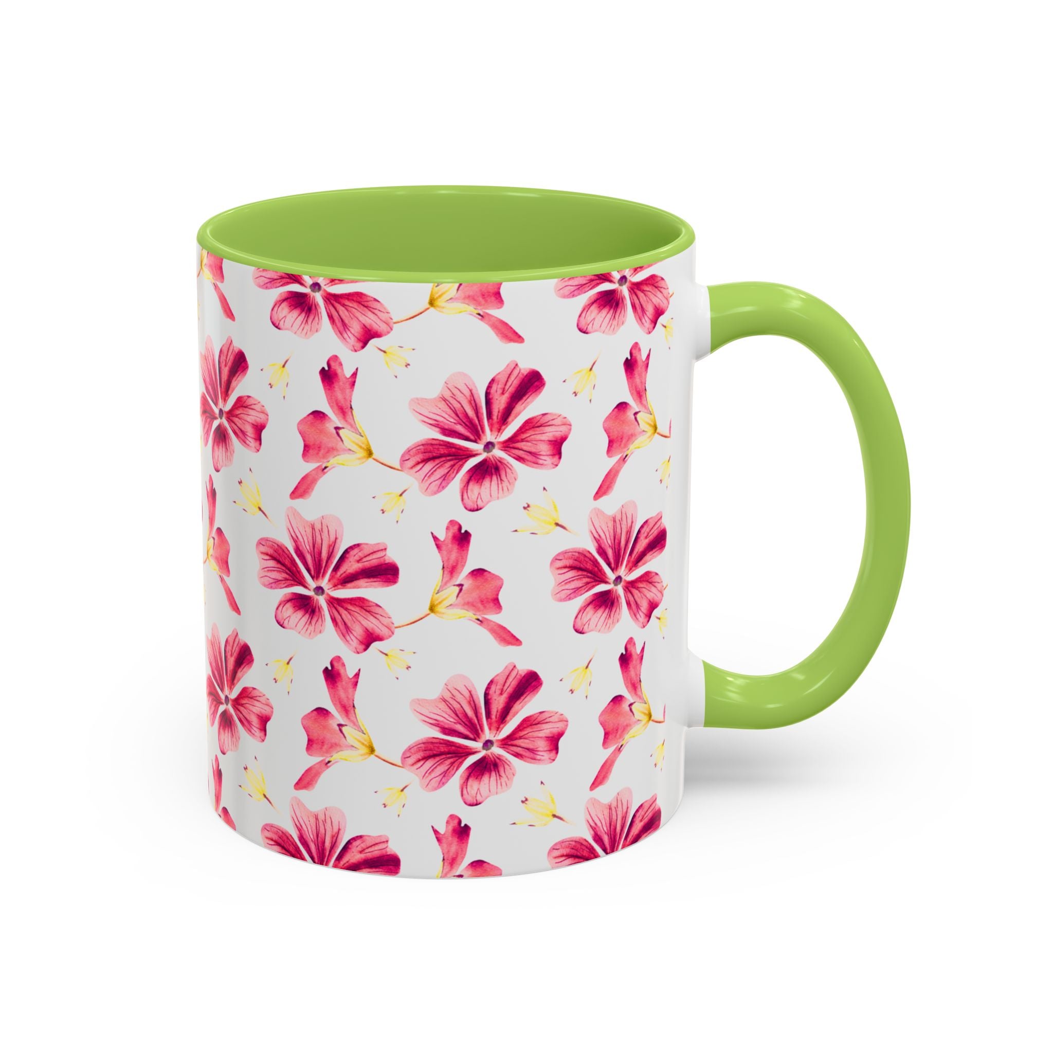 Pink Floral Accent Coffee Mug – Watercolor Hibiscus Pattern (11/15 oz)