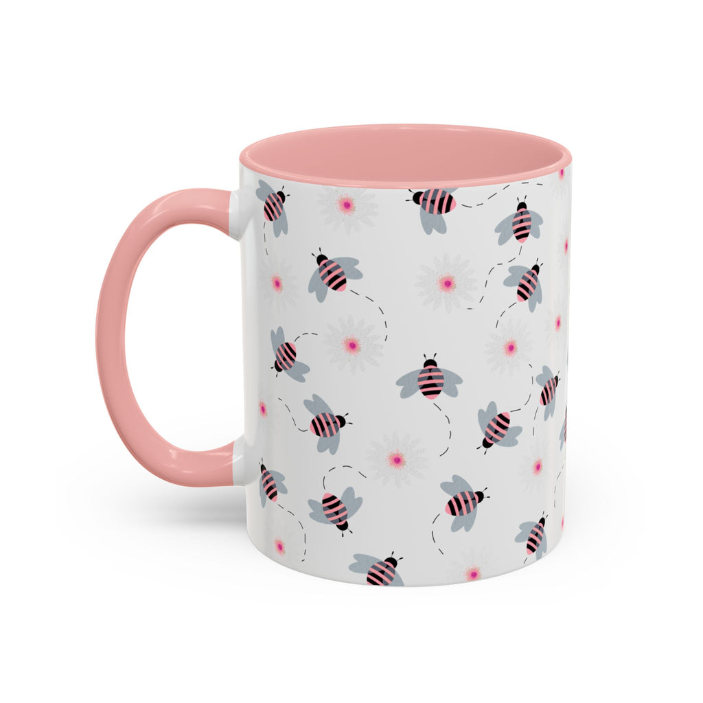 Bee Pattern Accent Coffee Mug — Cute Floral Honeybee Design, 11/15 oz