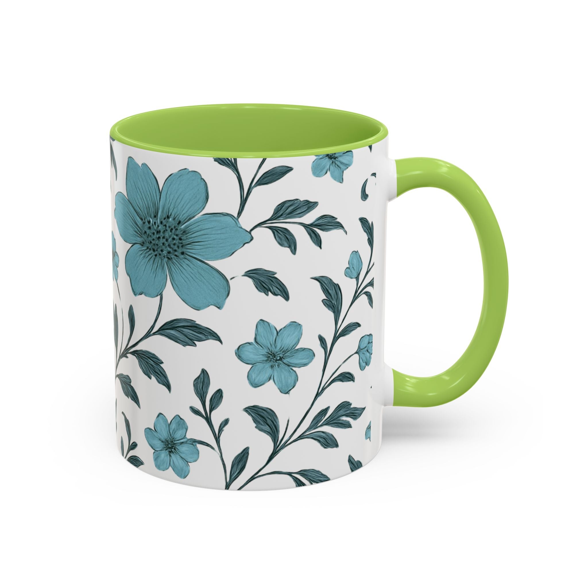 Teal Floral Accent Coffee Mug (11/15oz) – Ceramic Tea & Coffee Cup