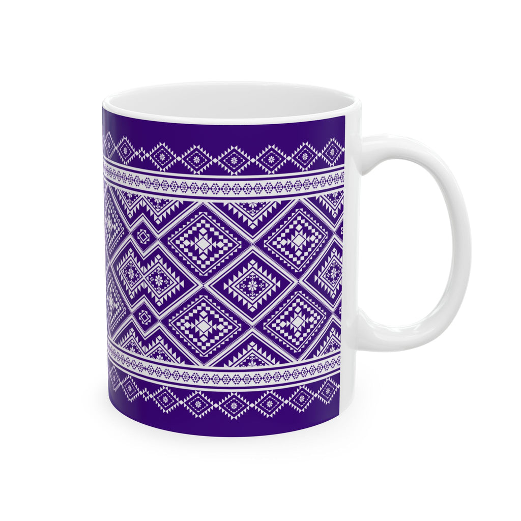 Purple Geometric Pattern Mug — Ethnic Diamond Ceramic Coffee Cup (11oz, 15oz)
