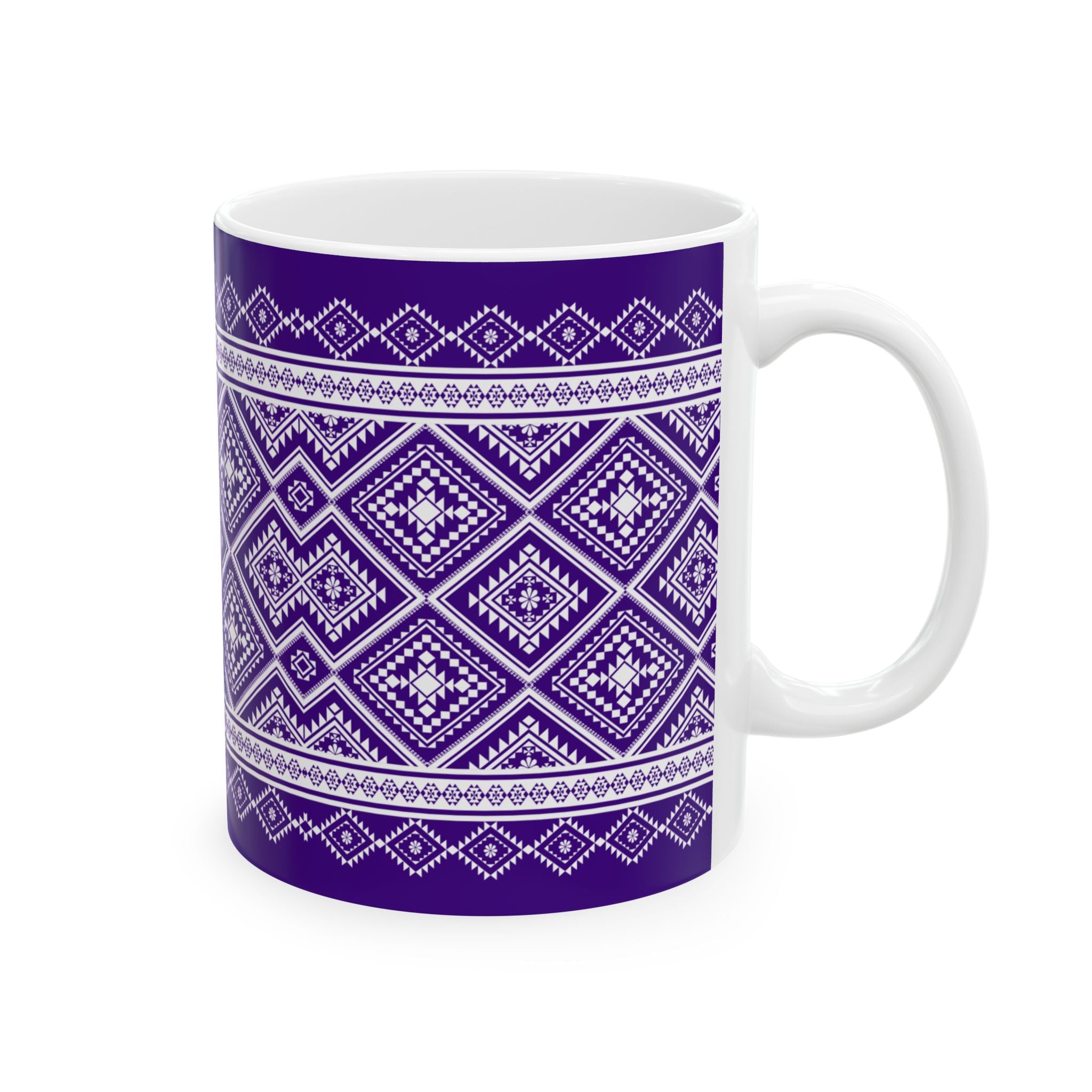 Purple Geometric Pattern Mug — Ethnic Diamond Ceramic Coffee Cup (11oz, 15oz)