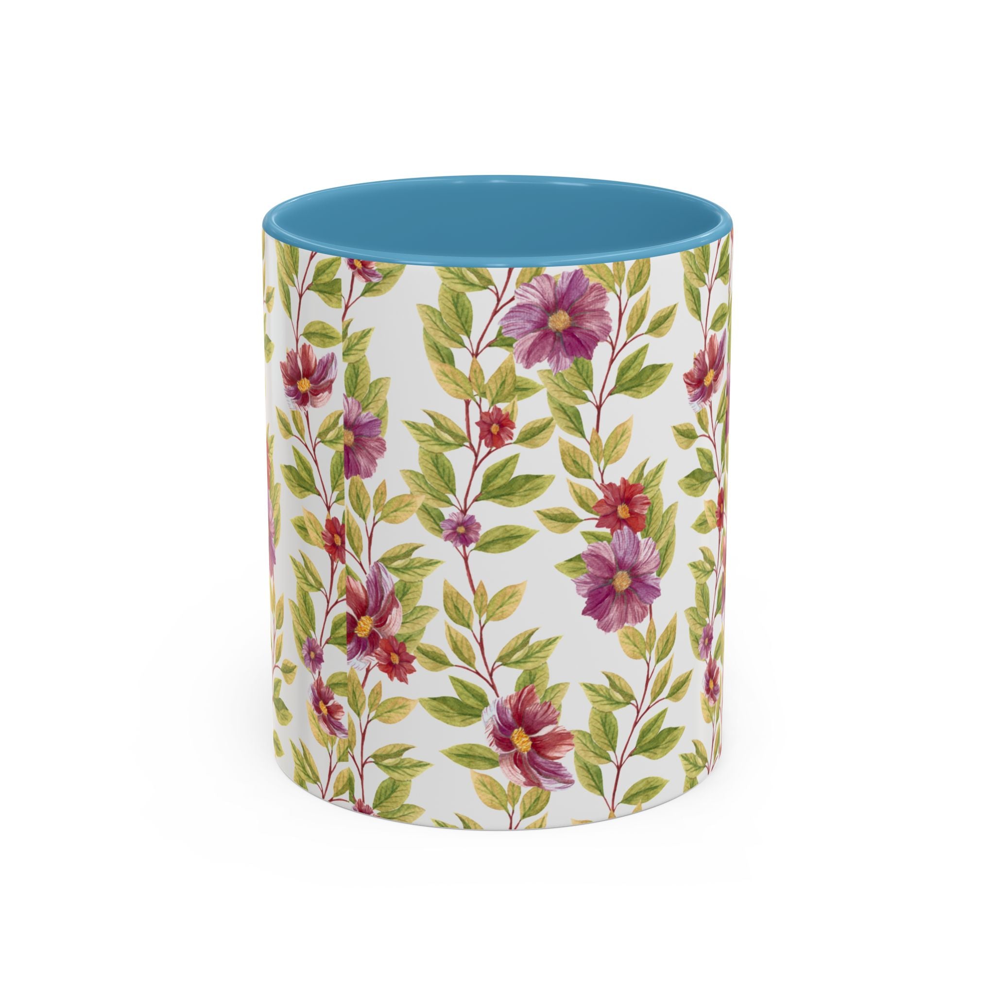 Floral Vine Accent Coffee Mug — Purple Watercolor Blossoms (11/15oz)