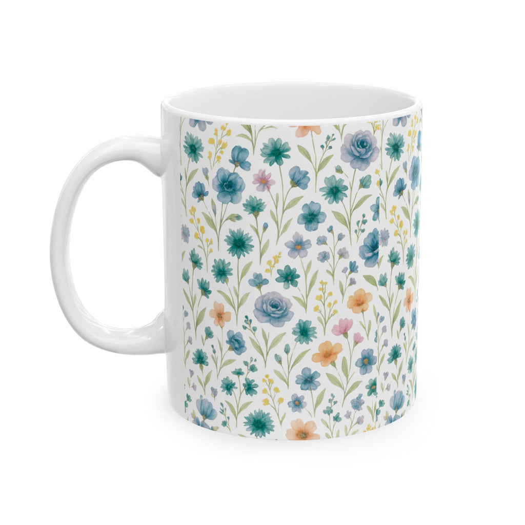 Floral Watercolor Mug – Blue & Pastel Wildflower Ceramic Coffee Cup (11oz/15oz)