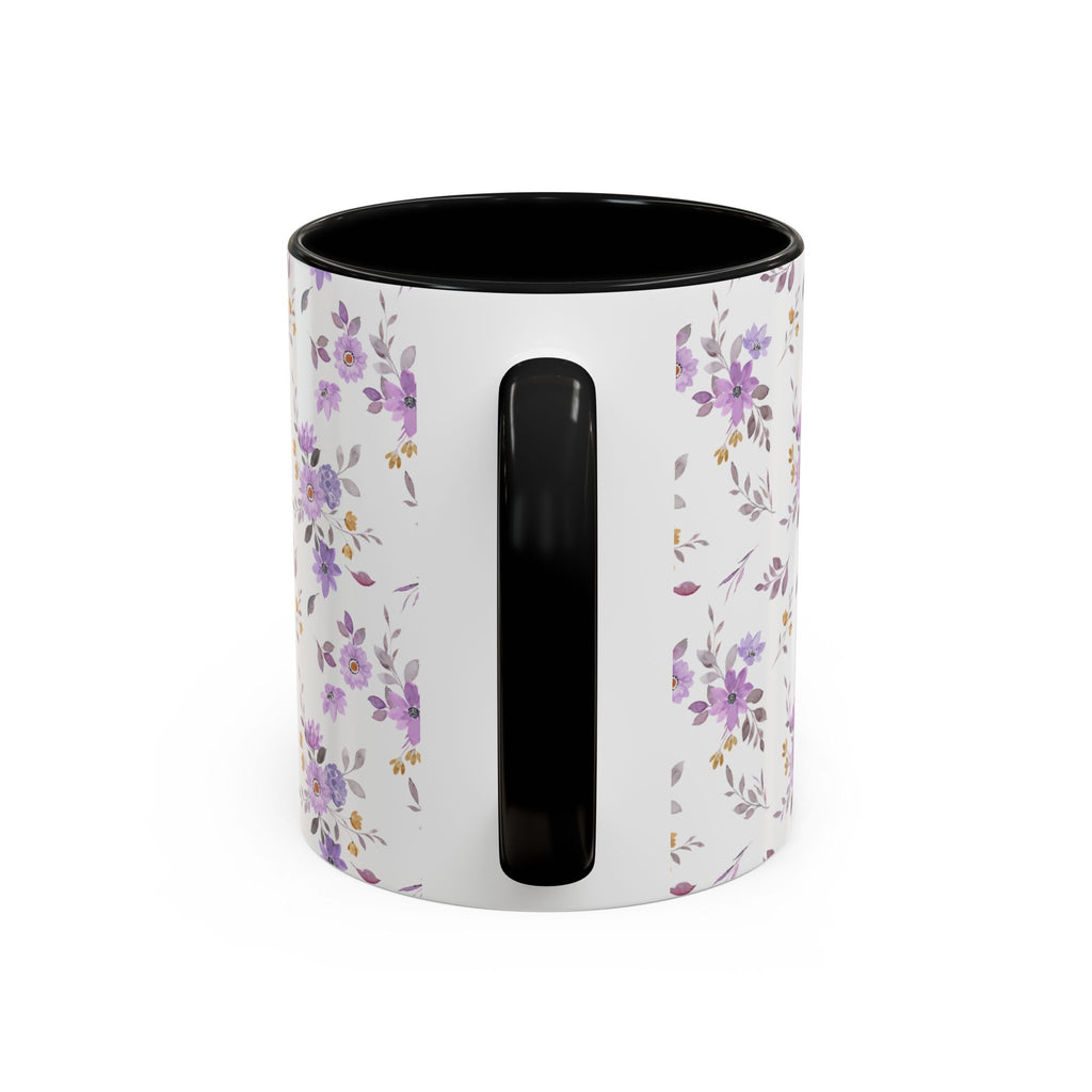Floral Lavender Accent Coffee Mug — Purple Vintage Rose Pattern (11/15oz)