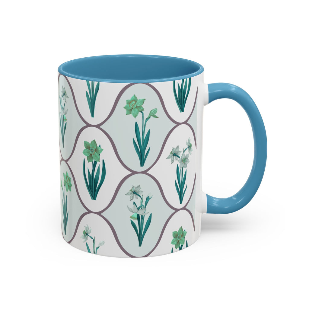 Floral Tile Accent Coffee Mug — Green Botanical Pattern (11/15 oz)