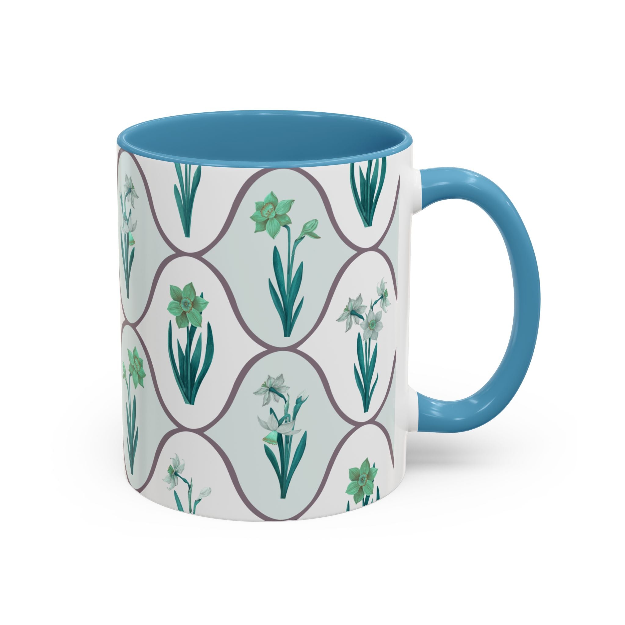 Floral Tile Accent Coffee Mug — Green Botanical Pattern (11/15 oz)