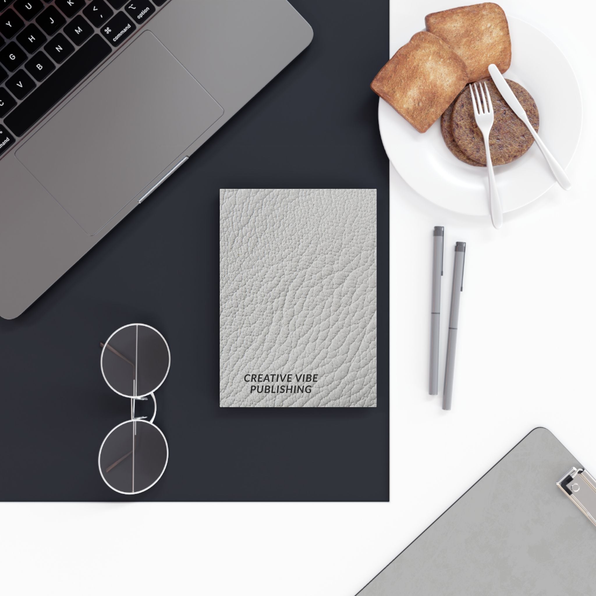 White Leather Texture Journal — "NOTEBOOK" Cover with Creative Vibe Publishing