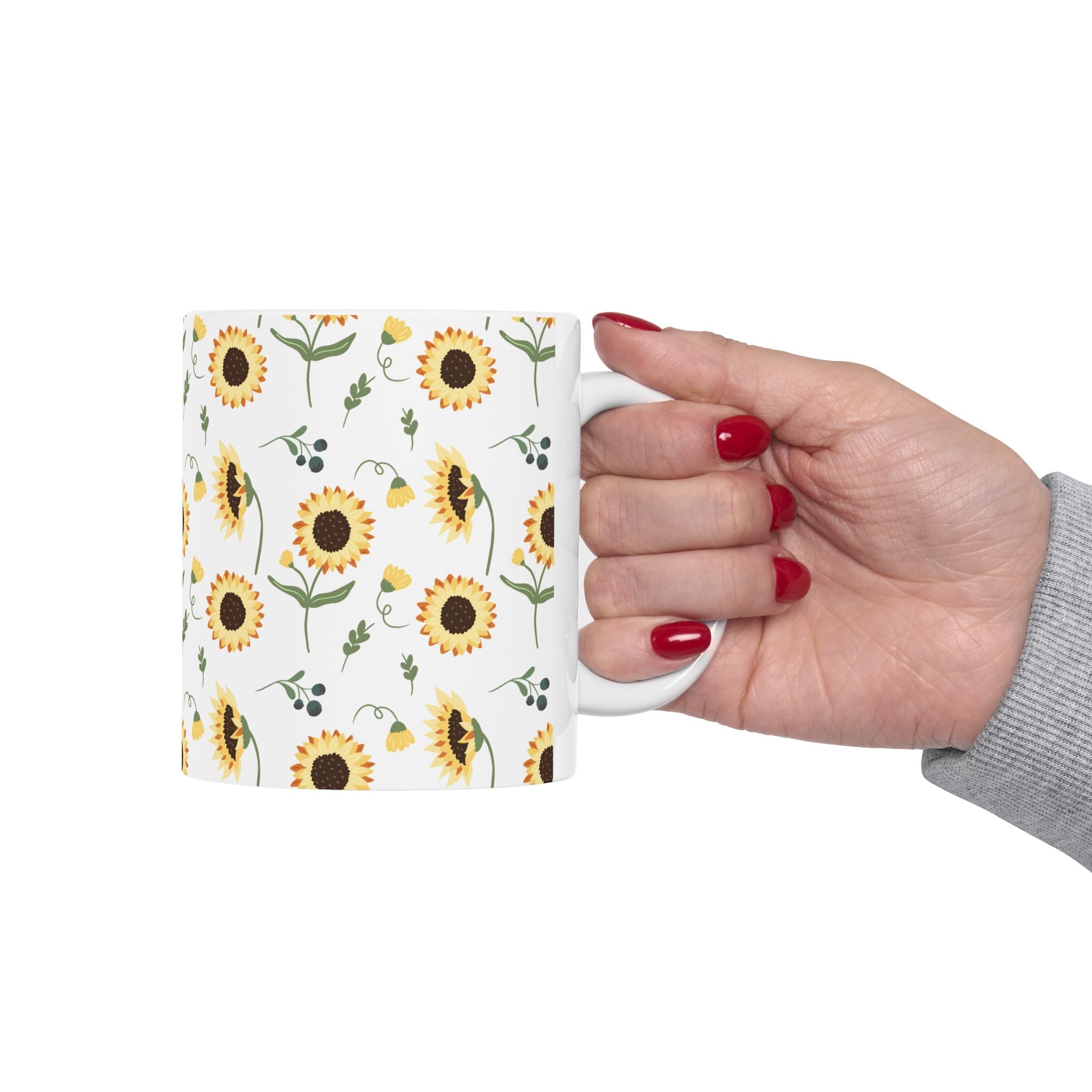 Sunflower Pattern Ceramic Mug — Floral Coffee Tea Cup (11oz, 15oz)