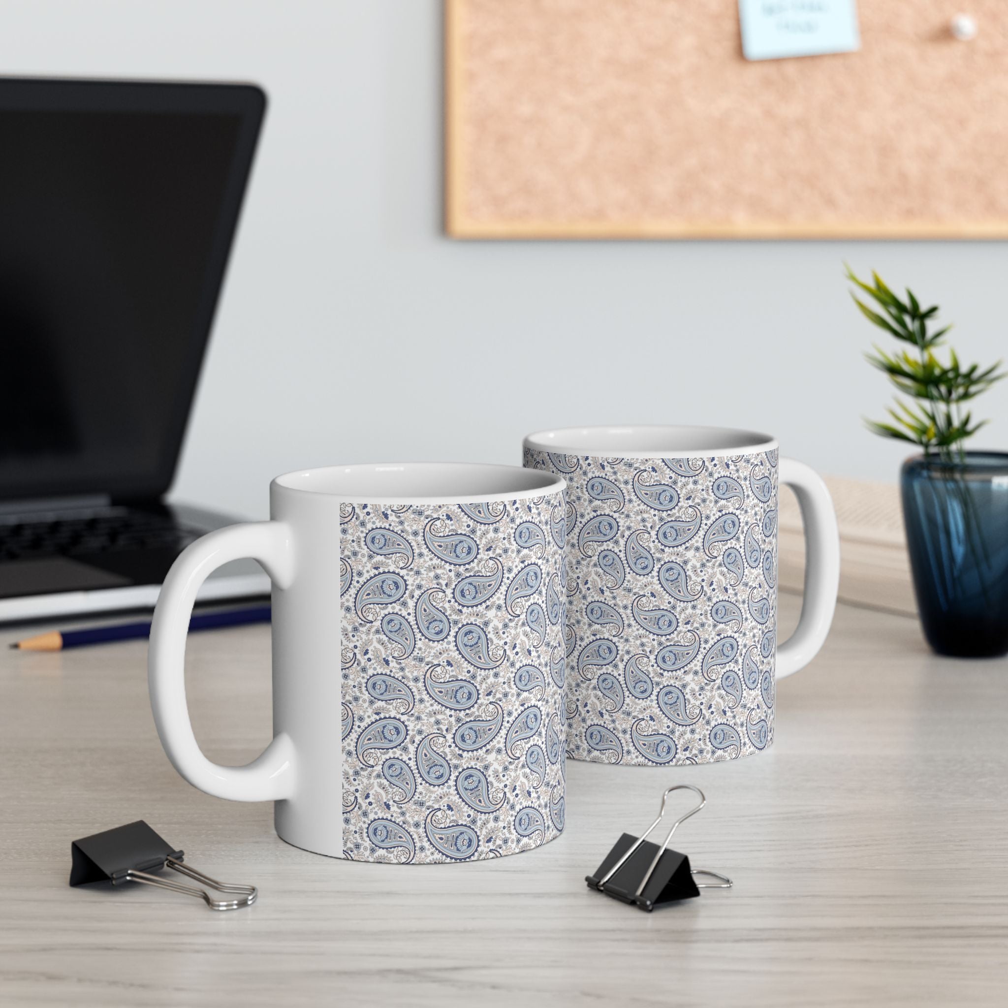 Blue Paisley Ceramic Mug — Vintage Boho Pattern Coffee Cup (11oz, 15oz)