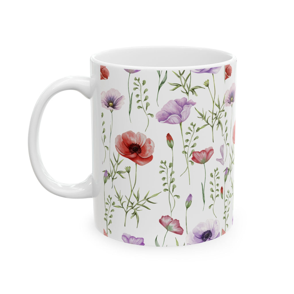 Floral Watercolor Poppy Mug — Botanical 11oz & 15oz Ceramic Coffee Cup