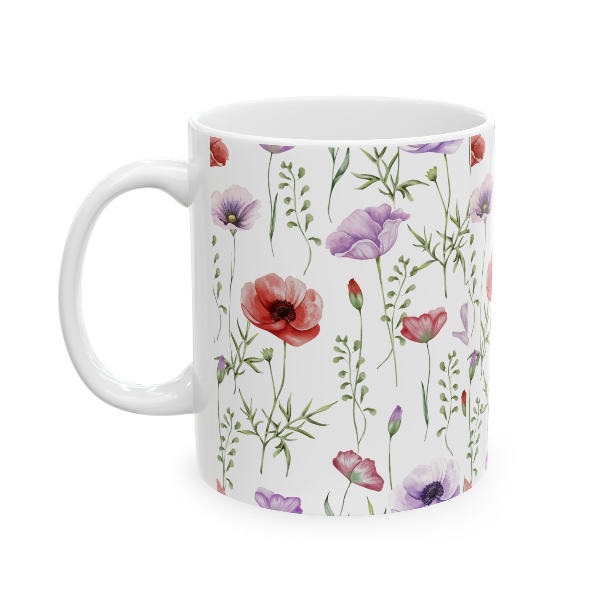 Floral Watercolor Poppy Mug — Botanical 11oz & 15oz Ceramic Coffee Cup