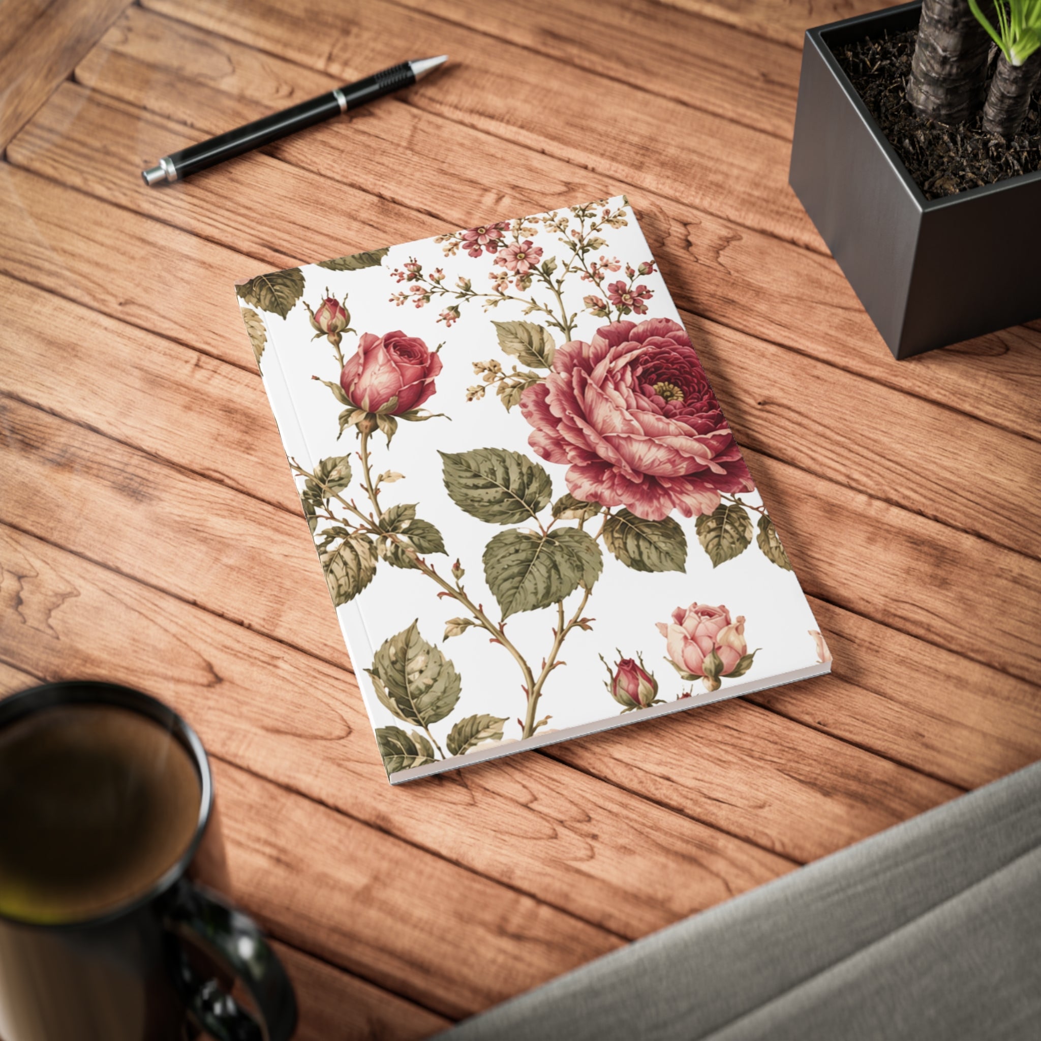 Floral Rose A5 Softcover Notebook — Vintage Botanical Journal