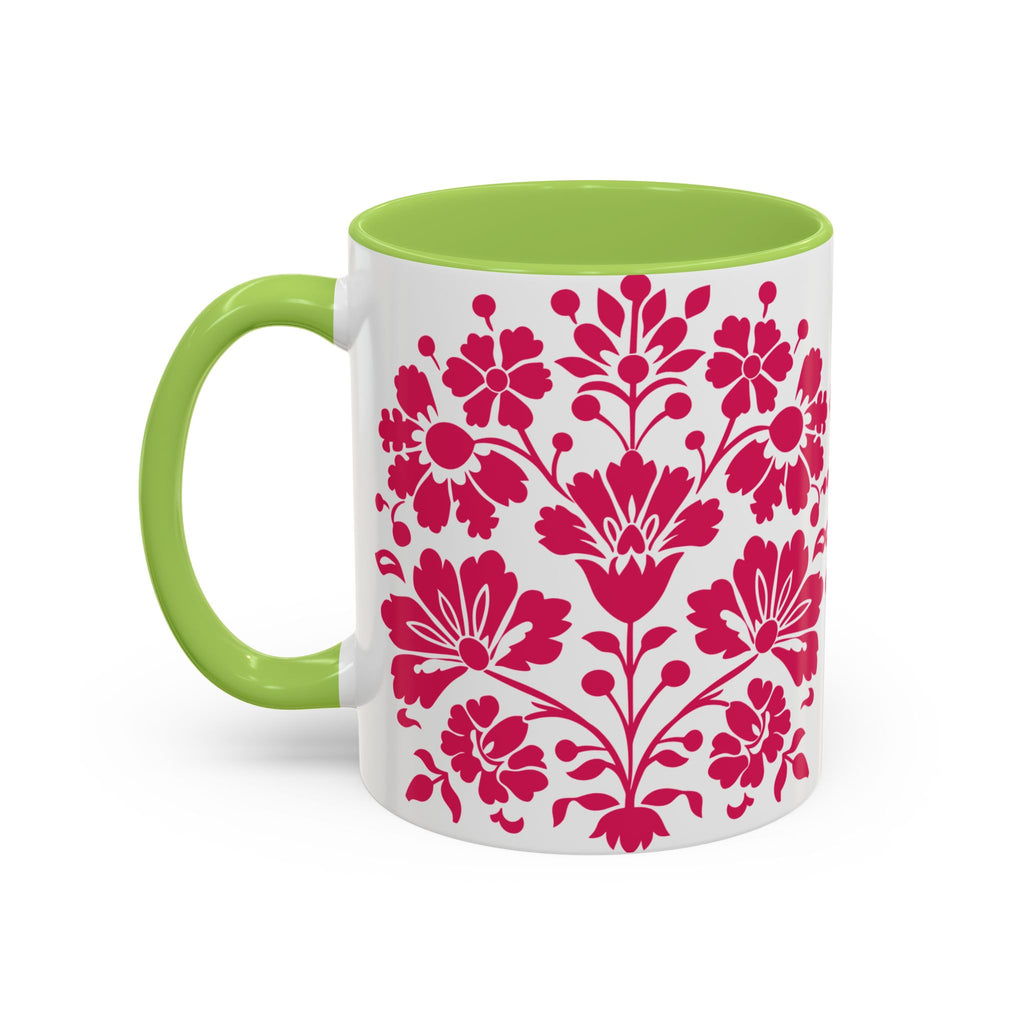 Pink Floral Accent Coffee Mug – 11/15oz Decorative Tea & Coffee Cup