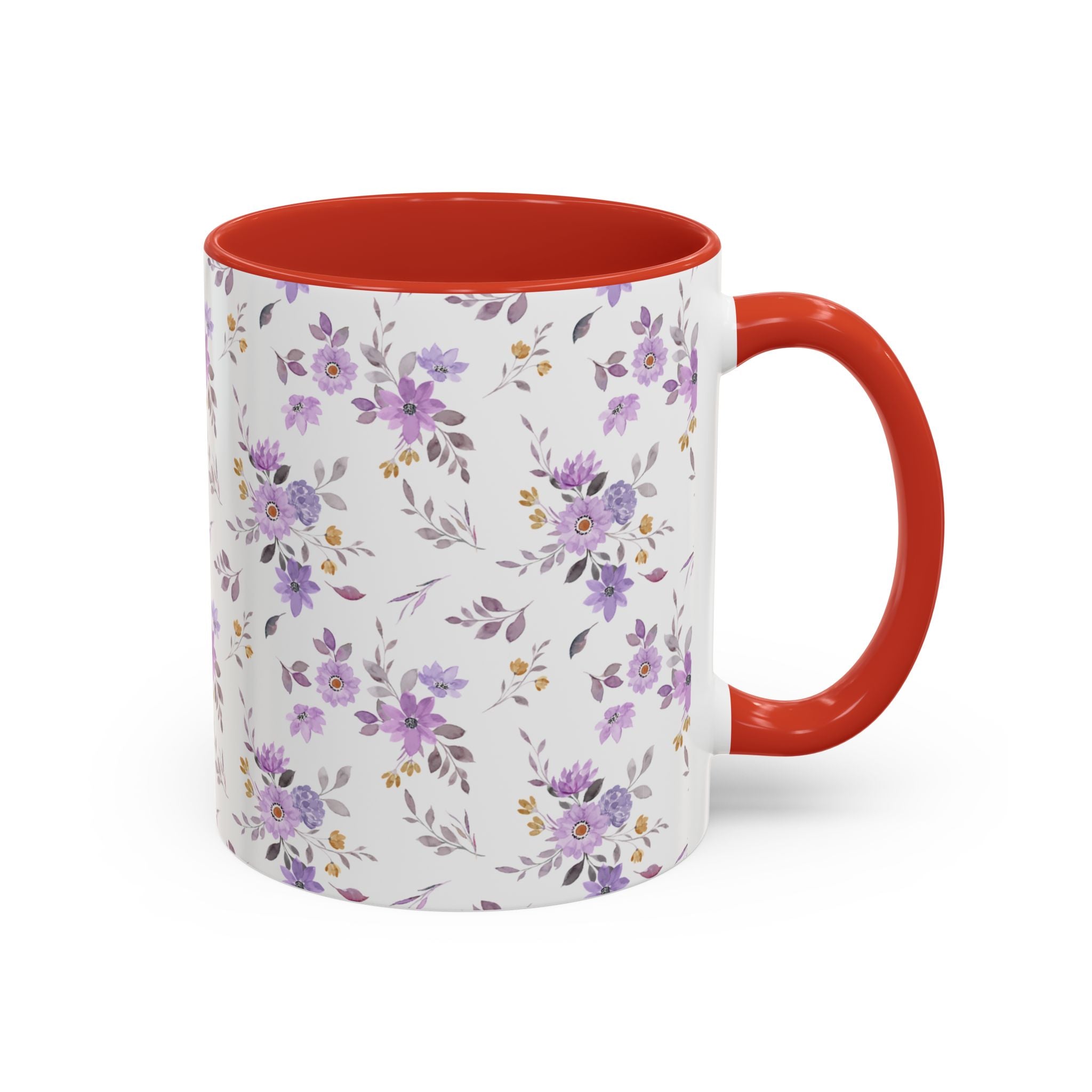 Floral Lavender Accent Coffee Mug — Purple Vintage Rose Pattern (11/15oz)