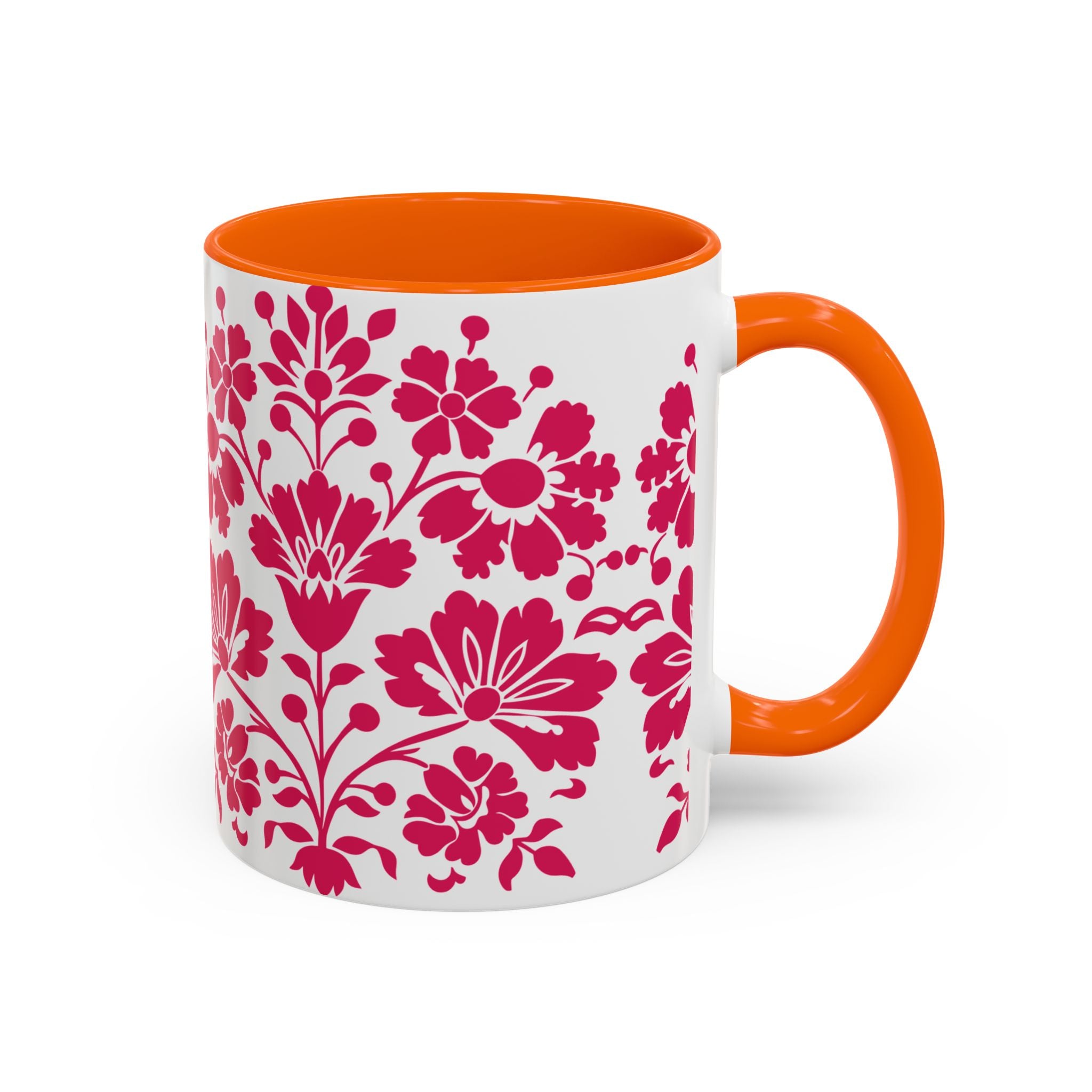 Pink Floral Accent Coffee Mug – 11/15oz Decorative Tea & Coffee Cup