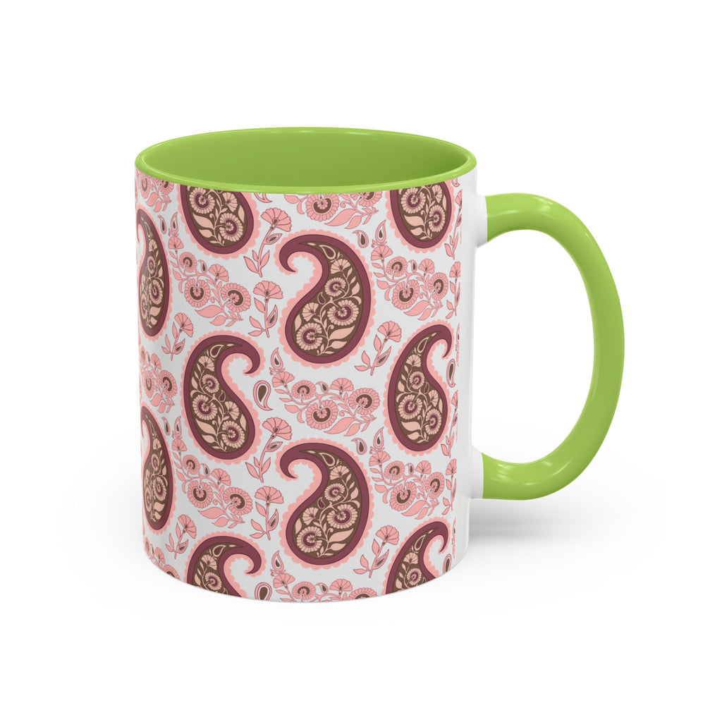 Pink Paisley Accent Coffee Mug — Decorative Floral Pattern 11/15oz