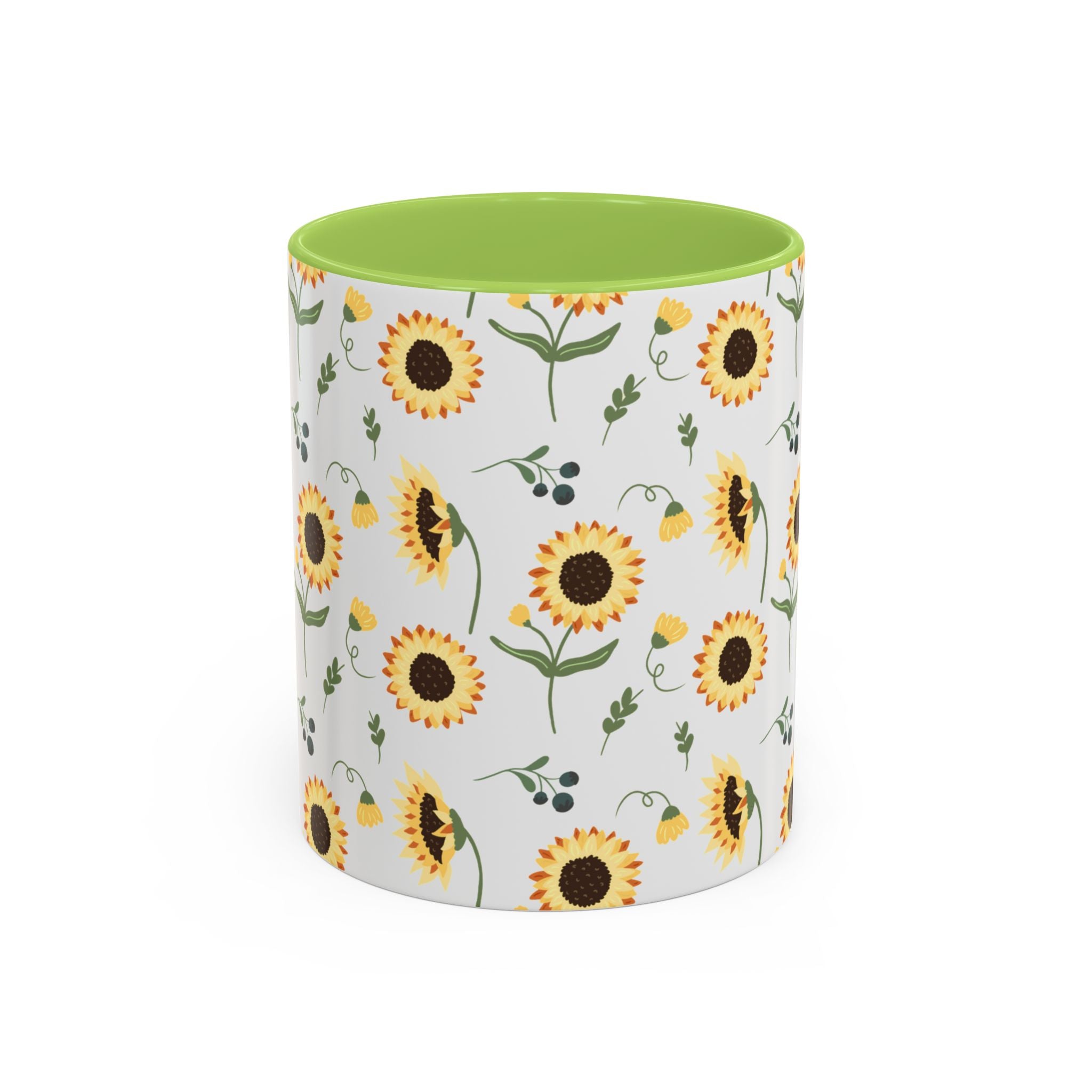 Sunflower Pattern Accent Coffee Mug — 11/15oz Ceramic Mug
