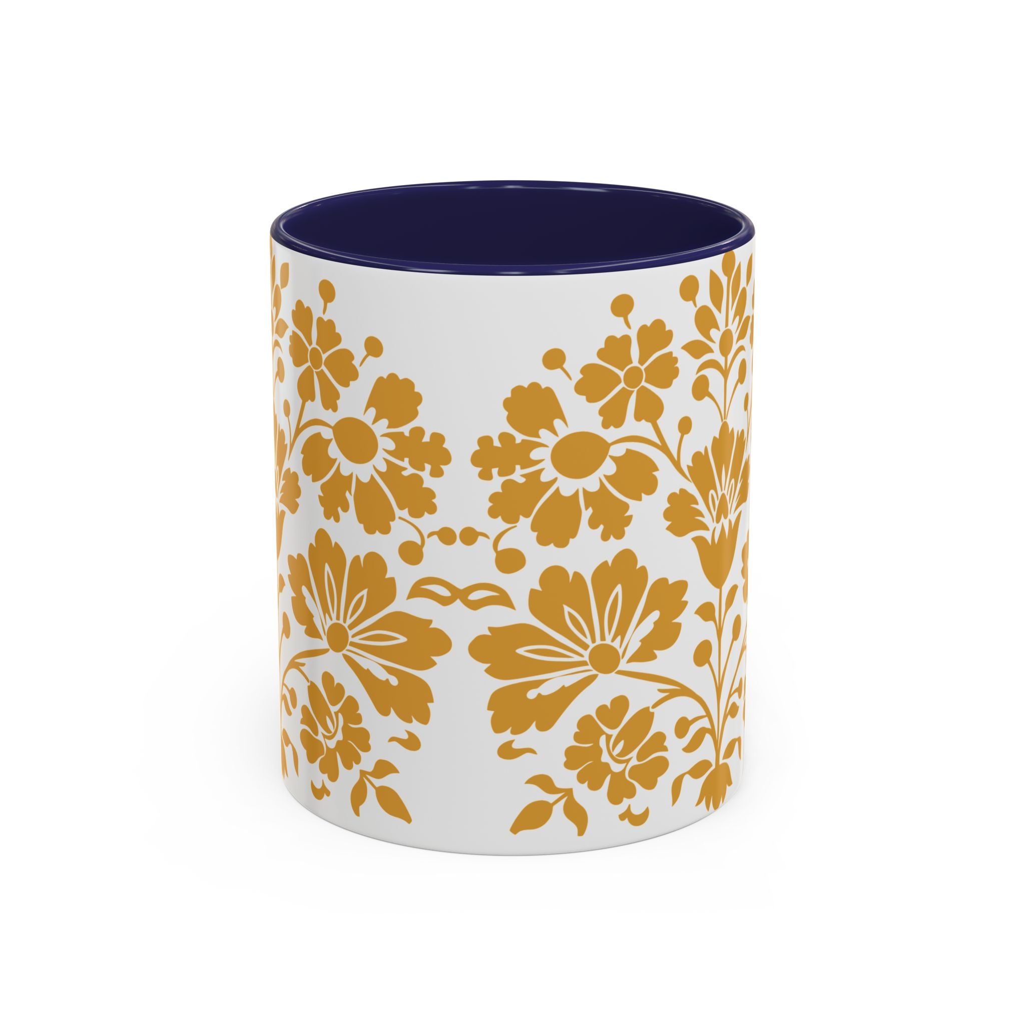 Gold Floral Accent Coffee Mug — Elegant Damask 11/15oz Ceramic