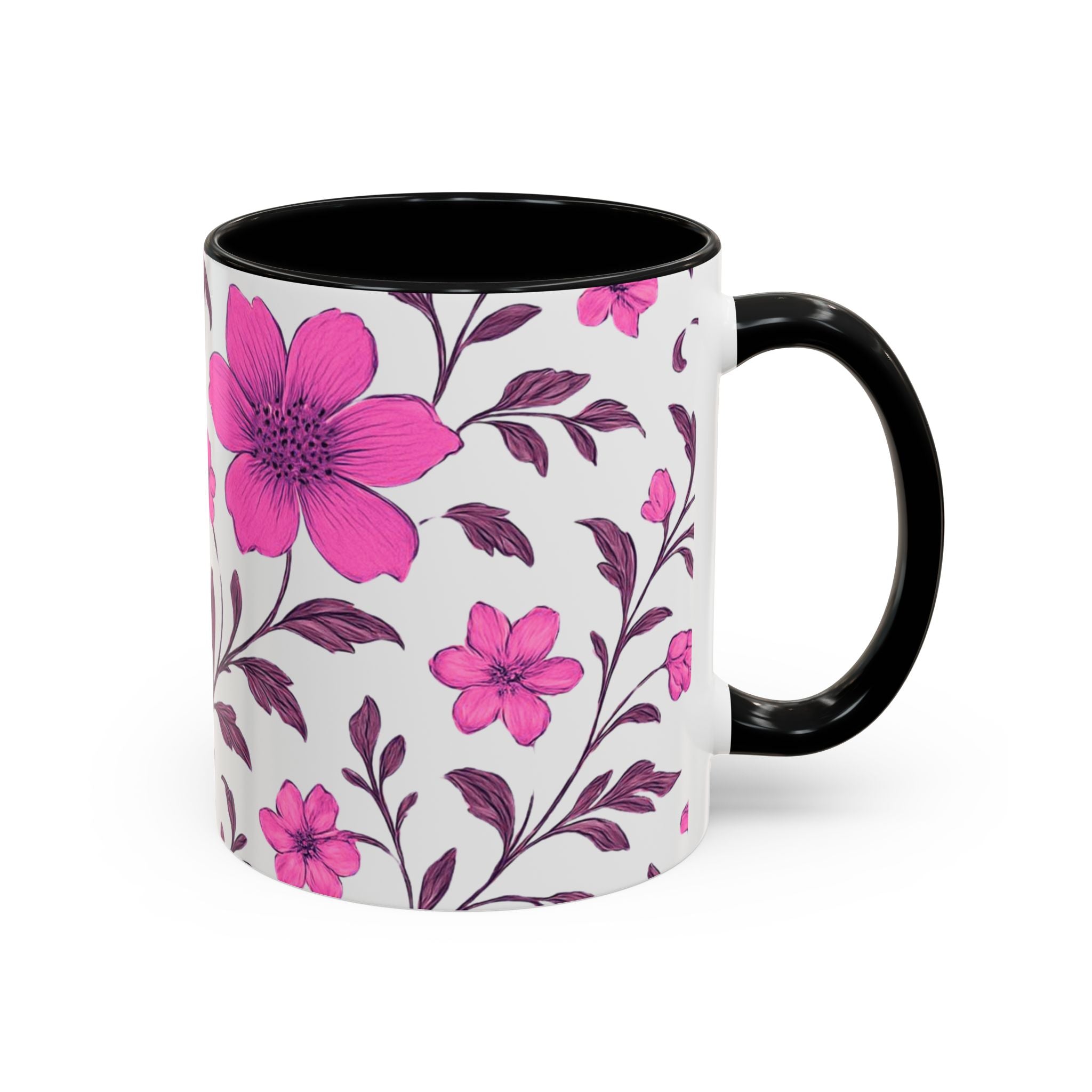Pink Floral Accent Coffee Mug — 11/15oz
