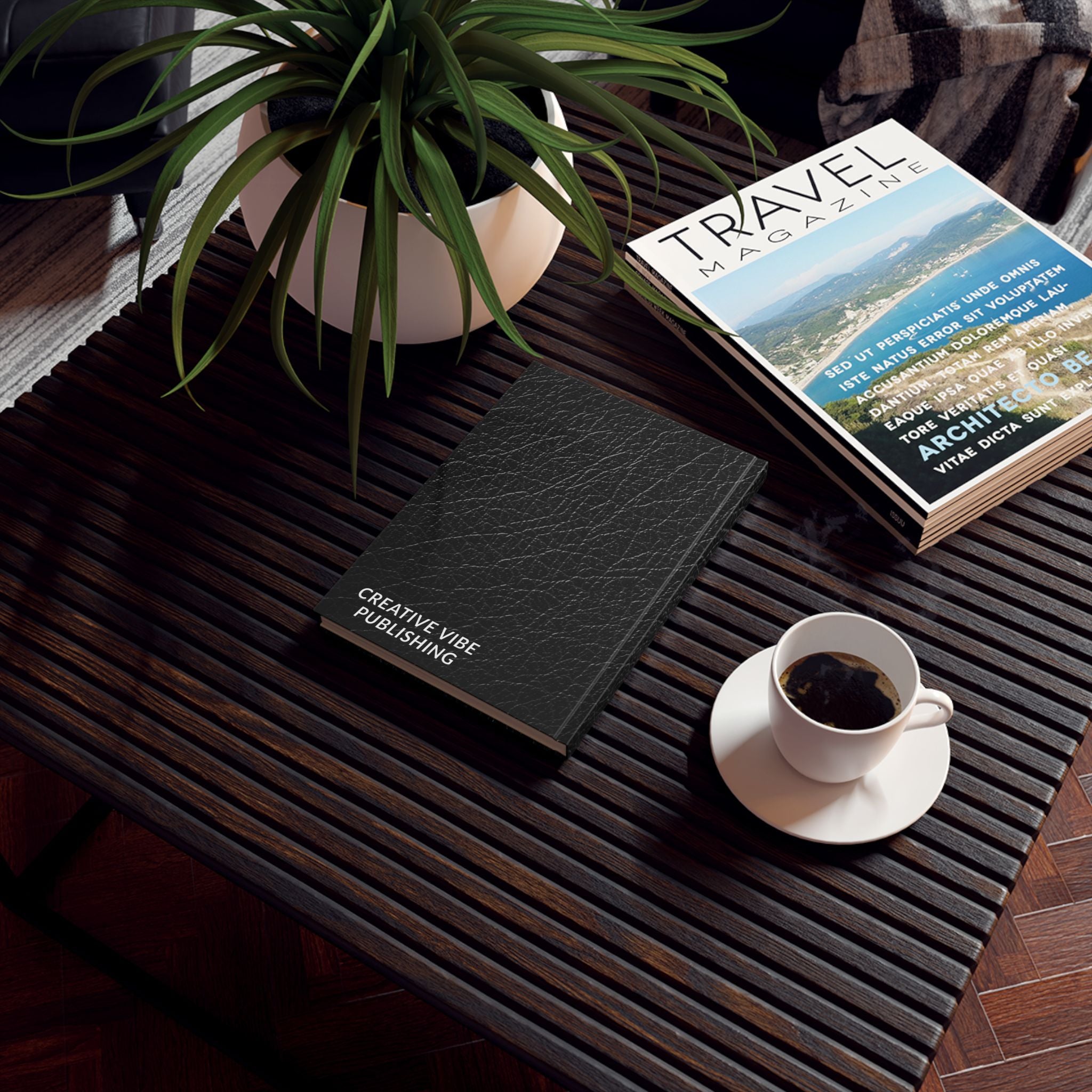Hardback Notebook — Black Leather Look Journal with "NOTEBOOK" Cover