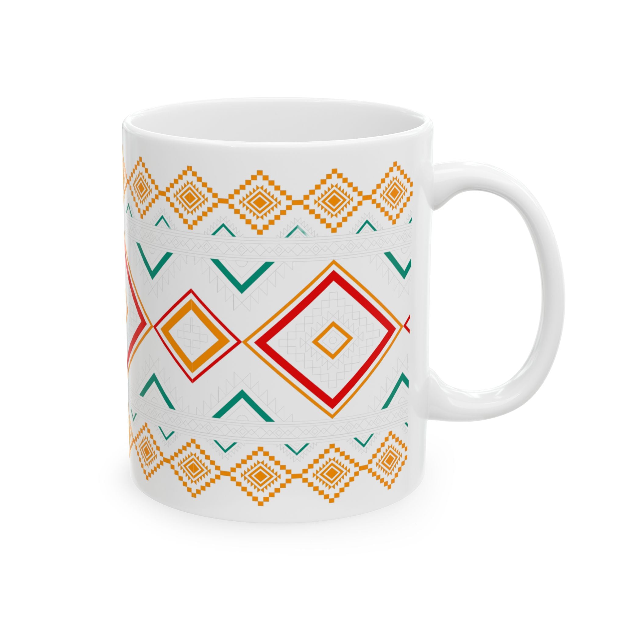 Boho Geometric Ceramic Mug – Colorful Aztec Diamond Pattern (11oz & 15oz)