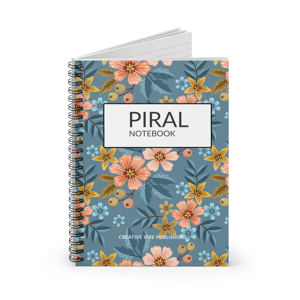 Floral Spiral Notebook — Blue Vintage Flower Journal (Ruled)