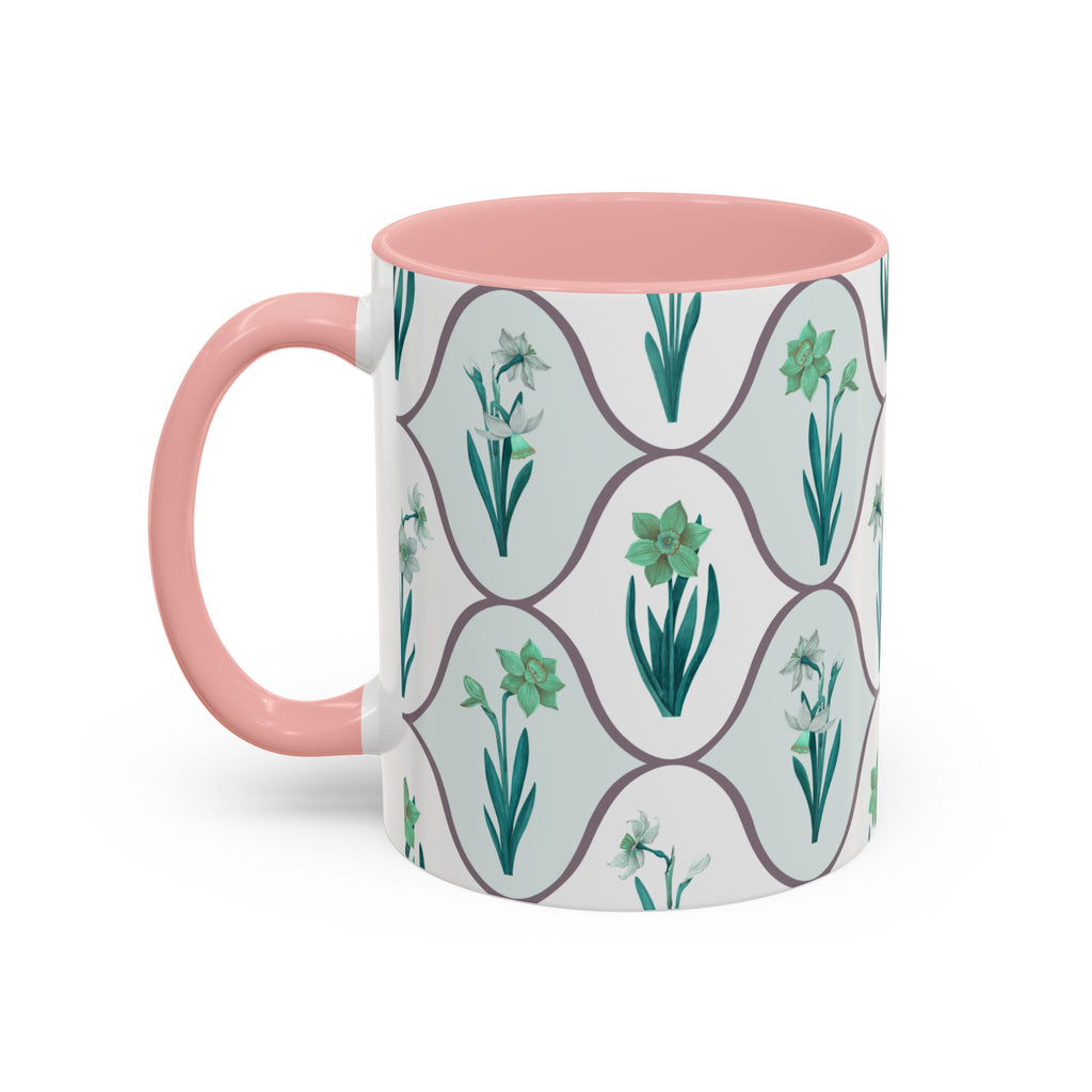 Floral Tile Accent Coffee Mug — Green Botanical Pattern (11/15 oz)