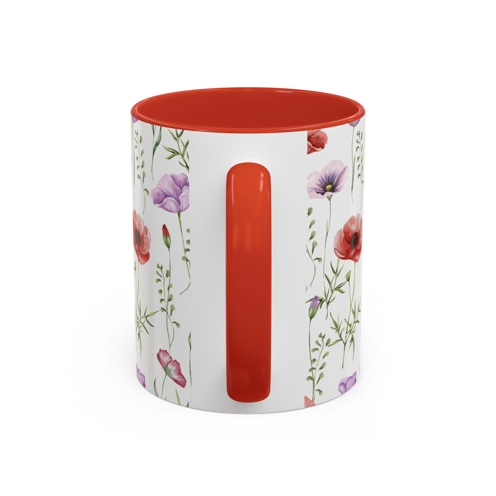 Floral Watercolor Accent Coffee Mug — Poppy & Wildflower Pattern (11/15oz)